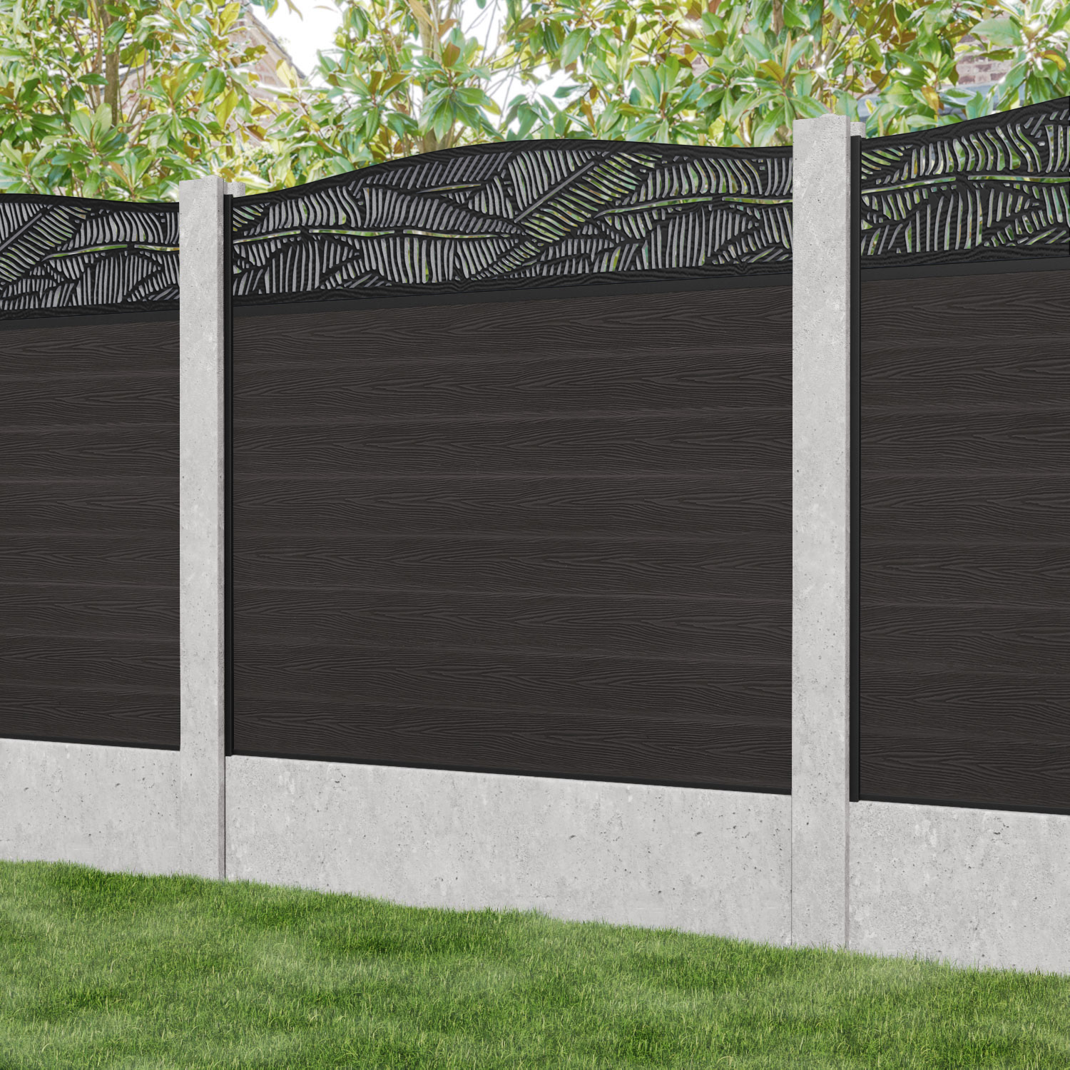 Dark Oak Classic Feather Curved Top Fence Panel for Existing Concrete Posts - Perfect for Garden Privacy and Backyard Decoration