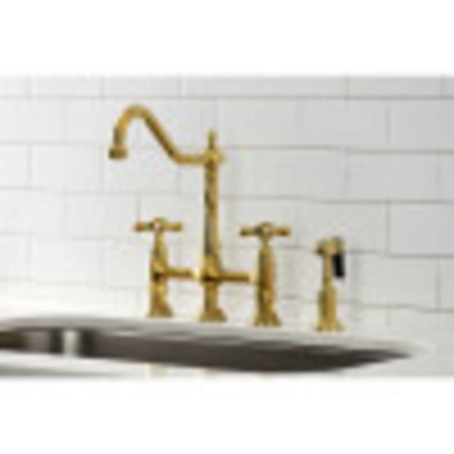 Kingston Brass Heritage 8-Inch Center Kitchen Faucet with Side Sprayer - High Arc Pull-Out Sprayer for Modern Kitchen Sink, Perfect for Washing Dishes and Filling Pots