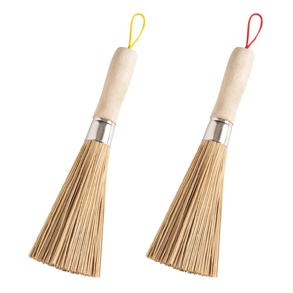 Bamboo Pan Brush with Wooden Handle - Eco-Friendly Wok & Pot Scrubber for Kitchen, Dish Washing, and Restaurant Use - Multipurpose Wooden Dish Brush for Home Cleaning - Perfect for Non-Stick Cookware, Cast Iron Pans, and Heavy-Duty Scrubbing
