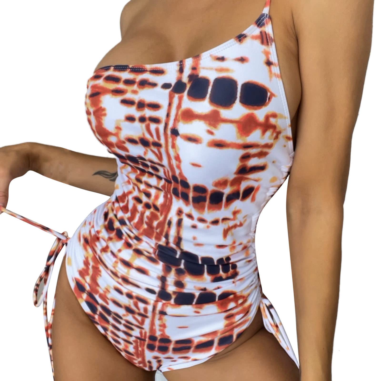 ASOMEW Women's One Shoulder Cutout Bikini Swimsuit - Sexy V Neck Bathing Suit, Tight-Fitting Tankini for Beach, Pool & Summer Vacations