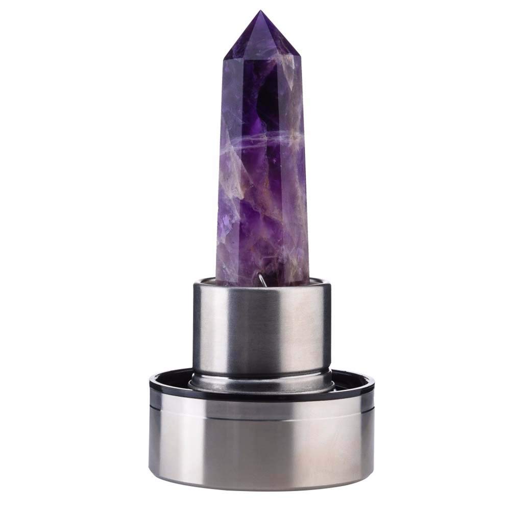 Natural Quartz Crystal Water Bottle with Healing Obelisk Wand - Infused Water Bottle for Energy & Wellness, Includes Travel Cup Bag - Perfect for Yoga, Meditation & Spiritual Practices
