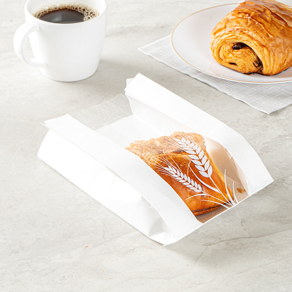 Greaseproof White Paper Bread Bags - Micro Perforated, Wheat Pattern (4.5