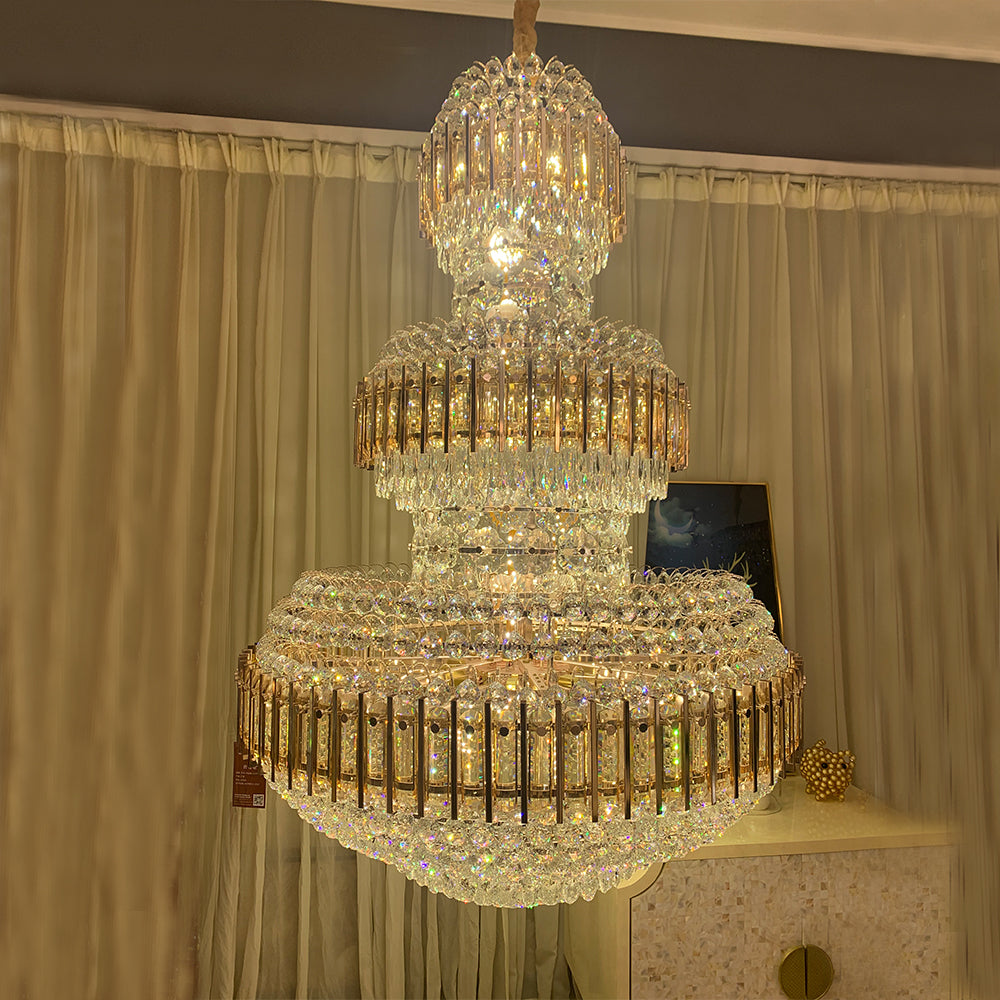 Extra Large Luxury 3-Tier Crystal Chandelier - Elegant Ceiling Light Fixture for Grand Foyer, Hallway, Entryway or Staircase | Perfect for Home, Hotel & Wedding Venue Decor