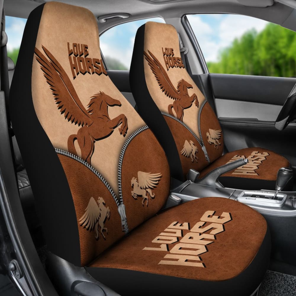 Premium Chocolate Brown Horse Print Car Seat Covers - Universal Fit for Cars, Trucks & SUVs - Stylish & Durable Interior Decor for Equestrian Lovers - Perfect for Road Trips, Daily Commutes & Ranch Visits