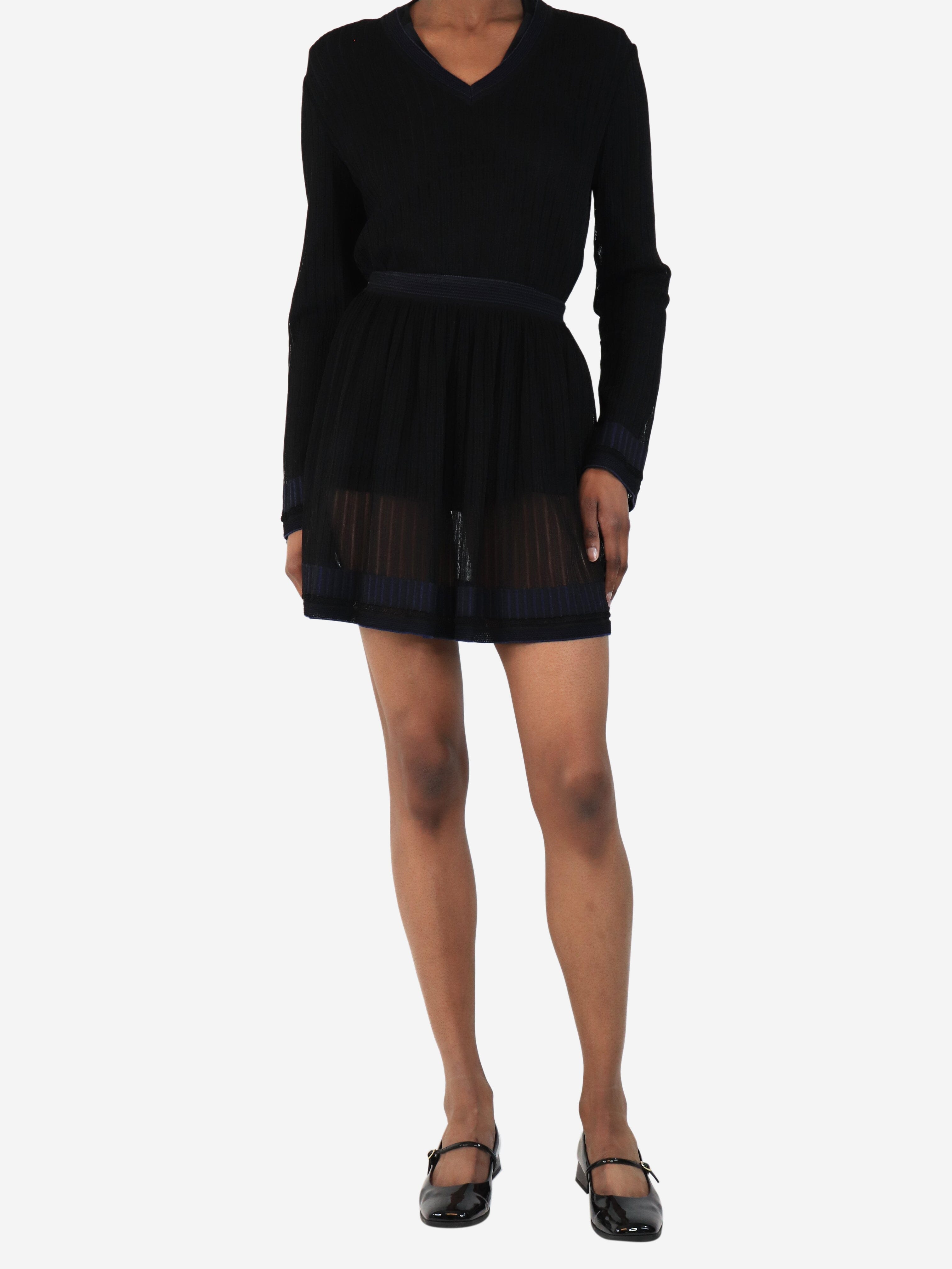 Sheer Knit Top and Skirt Set - Black & Navy, Size S | Women's Casual Outfit for Summer, Beach & Party Wear