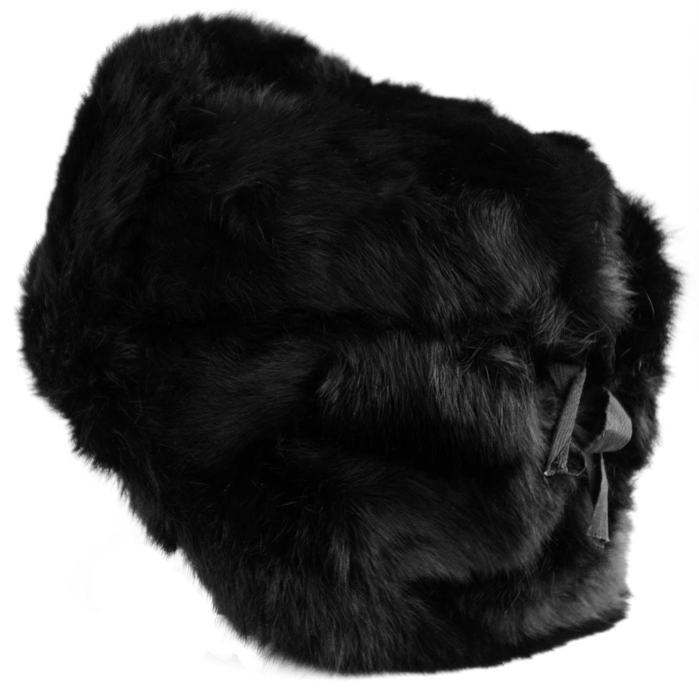 Rabbit Fur Ushanka Winter Hat Black with Soviet Army Soldier Insignia - Warm Russian Military Style Hat for Cold Weather & Outdoor Activities