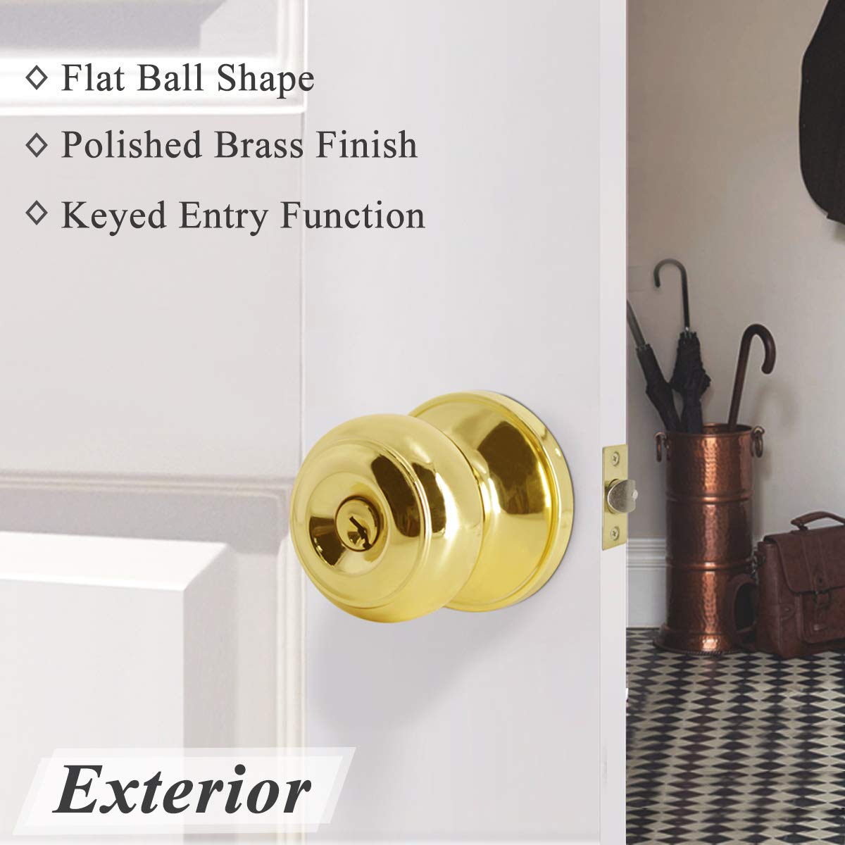 Probrico Keyed Entry Door Knob with Lock - Polished Brass Flat Ball Design for Exterior & Interior Doors (Front/Back) - Secure Home & Office Entry - 1 Pack - Perfect for Residential Homes, Apartments, and Commercial Buildings