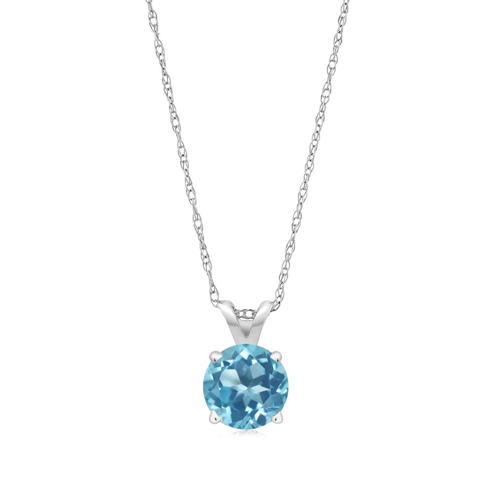 14K White Gold Round 5MM Birthstone Solitaire Pendant Necklace for Women - 18 Inch Gold Chain | Personalized Gemstone Jewelry Gift for Mom, Wife, Birthday & Anniversary | Elegant Everyday & Special Occasion Necklace
