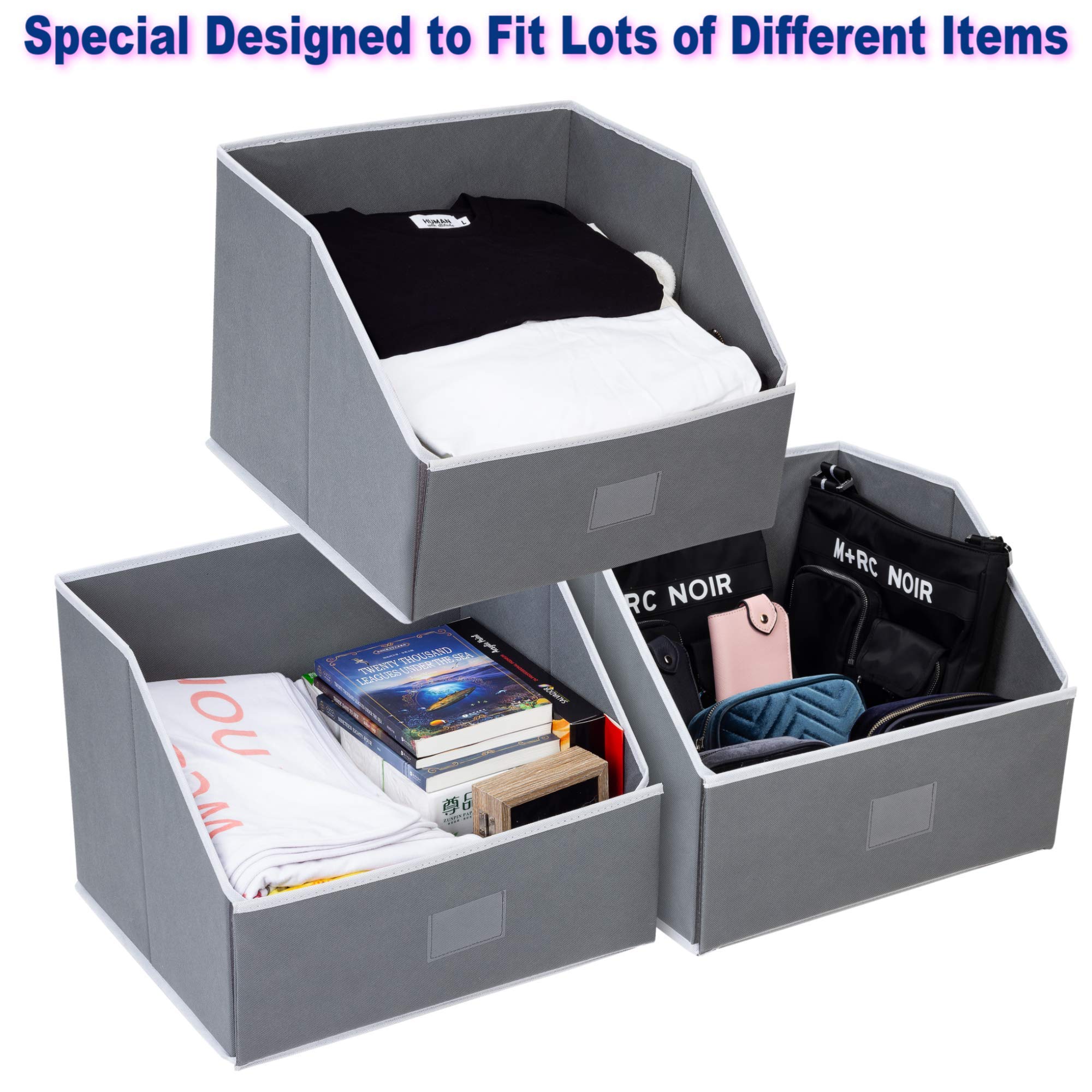 Woffit Linen Closet Storage Organizers - Set of 3 Large Foldable Fabric Baskets for Sheets, Towels, Blankets & Clothing | Space-Saving Home Organization Solution for Bedroom, Bathroom & Closet