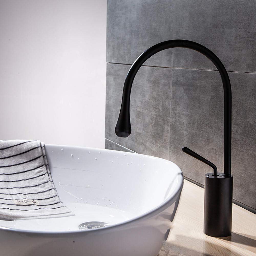 Brass Single Handle Basin Mixer Tap - Swivel Spout Bathroom Faucet with UK Standard Fitting - Nordic Style Copper Black Hot & Cold Water Sink Tap for Kitchen & Bathroom Washbasin - Perfect for Modern Homes & Commercial Spaces