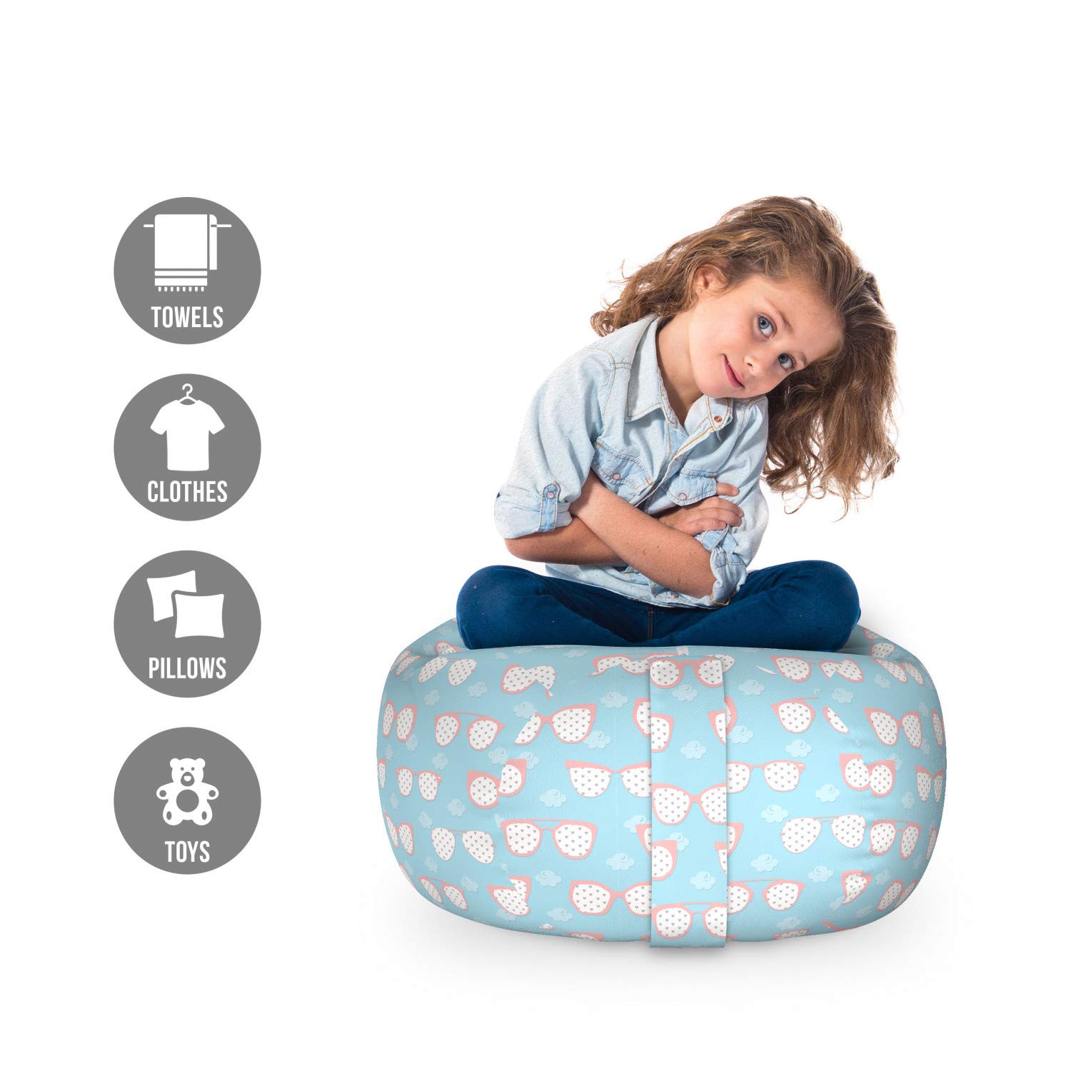 Ambesonne Pastel Blue Blush Storage Toy Bag Chair - Stuffed Animal Organizer & Washable Toy Storage Bag with Mini-Clouds Design - Perfect for Kids' Room, Nursery, Playroom Organization & Toy Storage Solutions