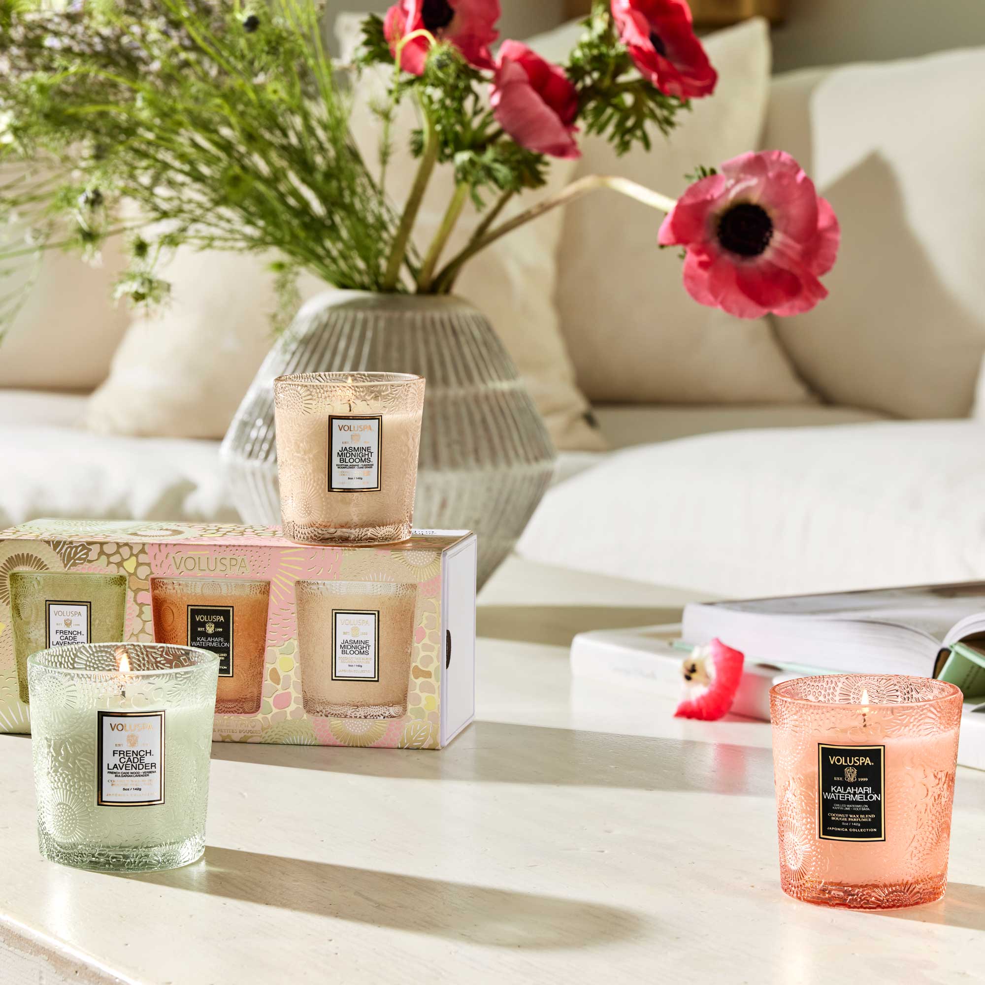 Voluspa Demi Trio Candle Gift Set - Luxury Scented Candles for Home Refresh, Relaxation & Aromatherapy | Perfect for Living Room, Bedroom & Bathroom Decor