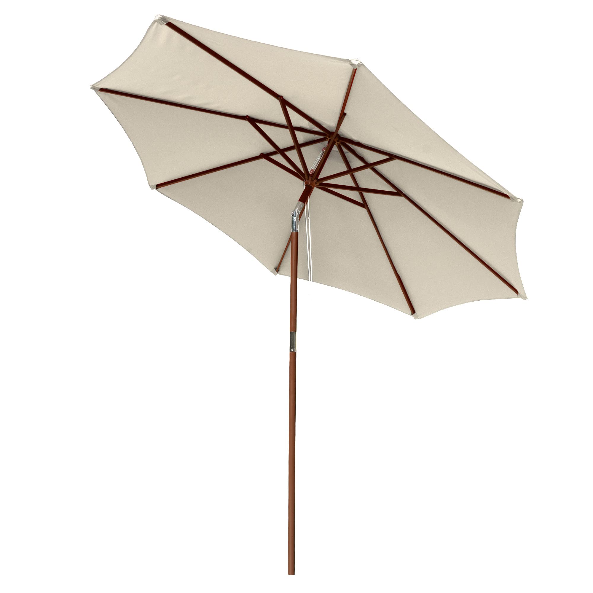 Yescom 9ft Beige Wood Outdoor Patio Umbrella with 8 Ribs, Rope & Pulley Tilt System - Perfect for Backyard, Deck, Garden, Poolside, and Outdoor Dining Shade