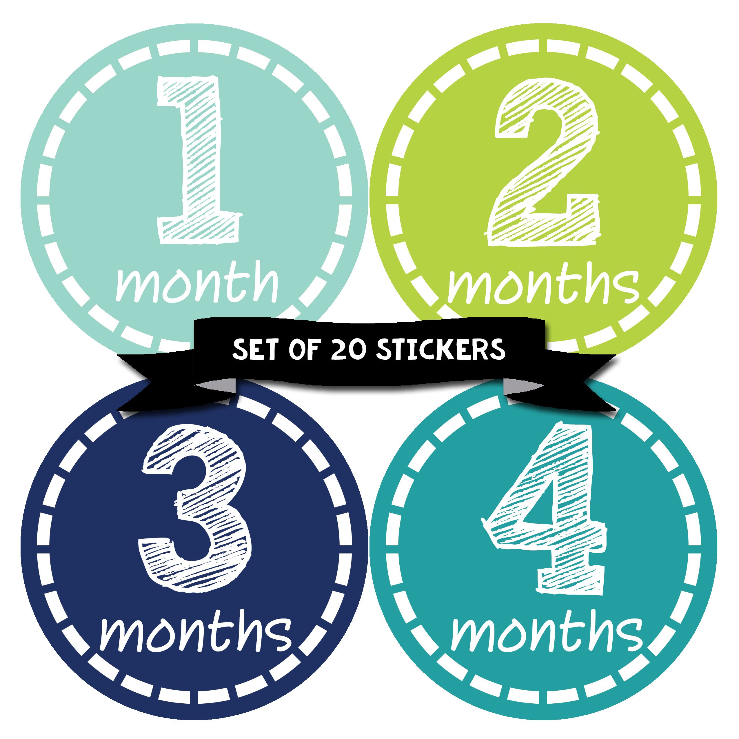 Baby Monthly Milestone Stickers for Newborn Boys - Set of 20 Adhesive Photo Props - Perfect for Baby's First Year Photo Shoots, Scrapbooking & Memory Keepsakes
