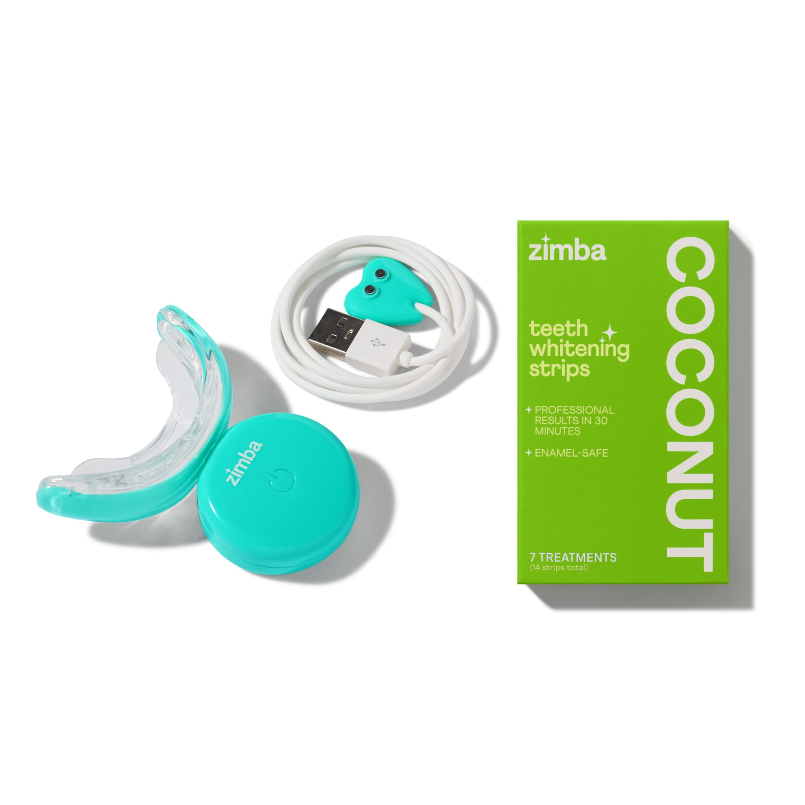 Zimba Teeth Whitening LED Light Kit with 14 Professional-Grade Whitening Strips (Coconut Flavor) - At-Home Teeth Whitening for Brighter Smile, Perfect for Weddings & Special Events