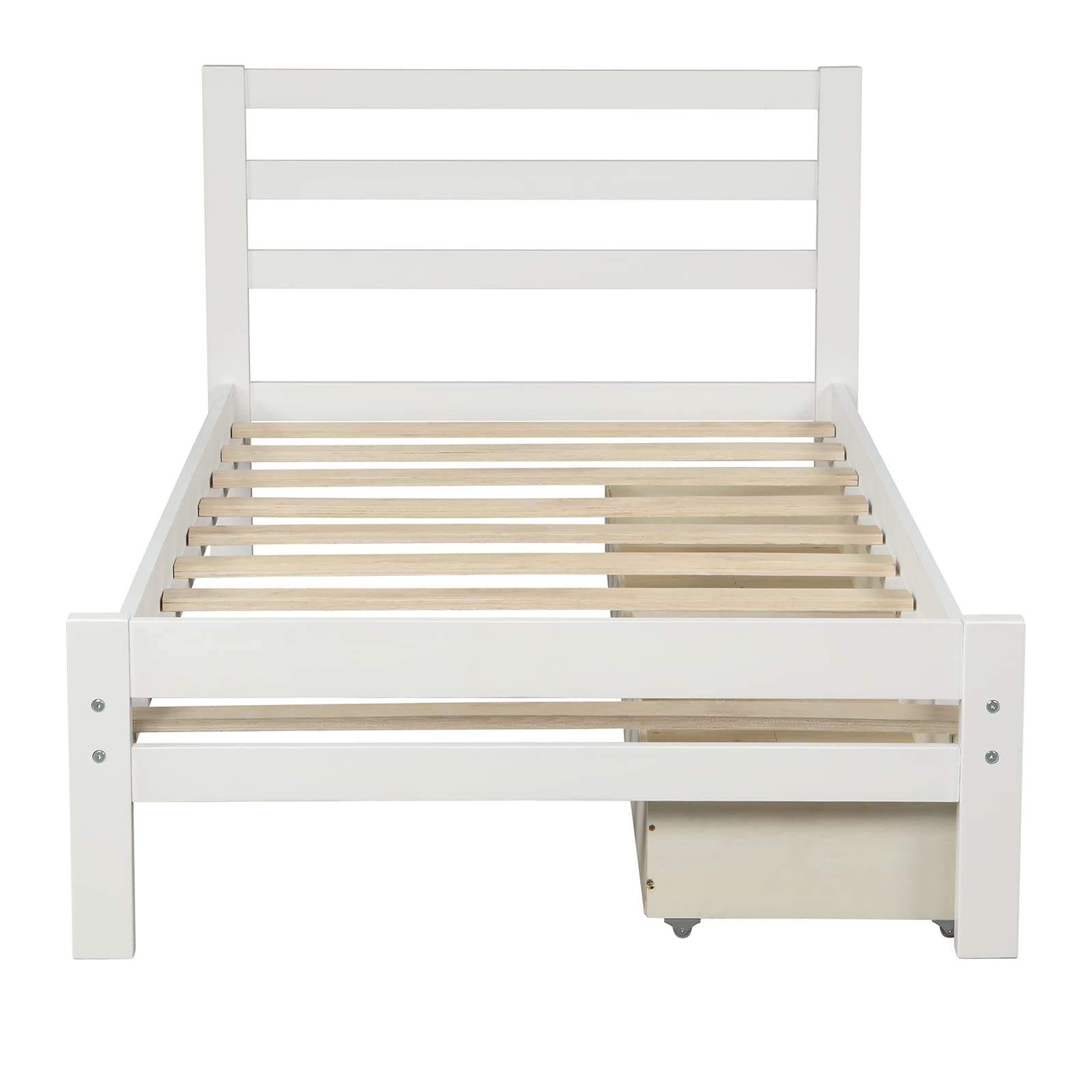 White Twin Size Wood Platform Bed Frame with 2 Storage Drawers - Sturdy 10-Slat Support for Kids, Teens & Adults - No Box Spring Needed - Perfect for Small Bedrooms, Dorms & Guest Rooms