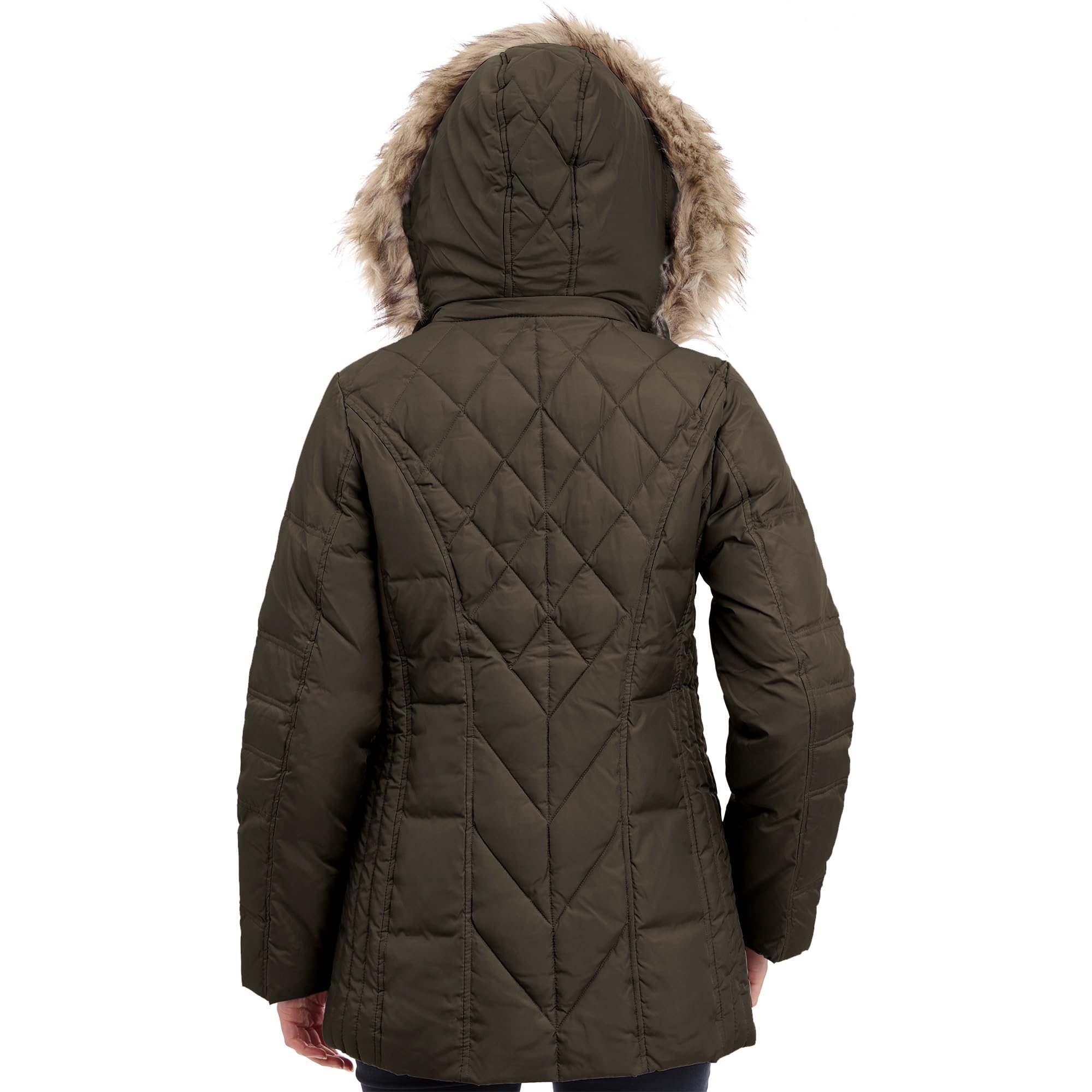 London Fog Women's Diamond Quilted Down Coat - Warm Winter Jacket with Hood, Water-Resistant, Lightweight Puffer Coat for Cold Weather - Perfect for Snow, Travel & Outdoor Activities