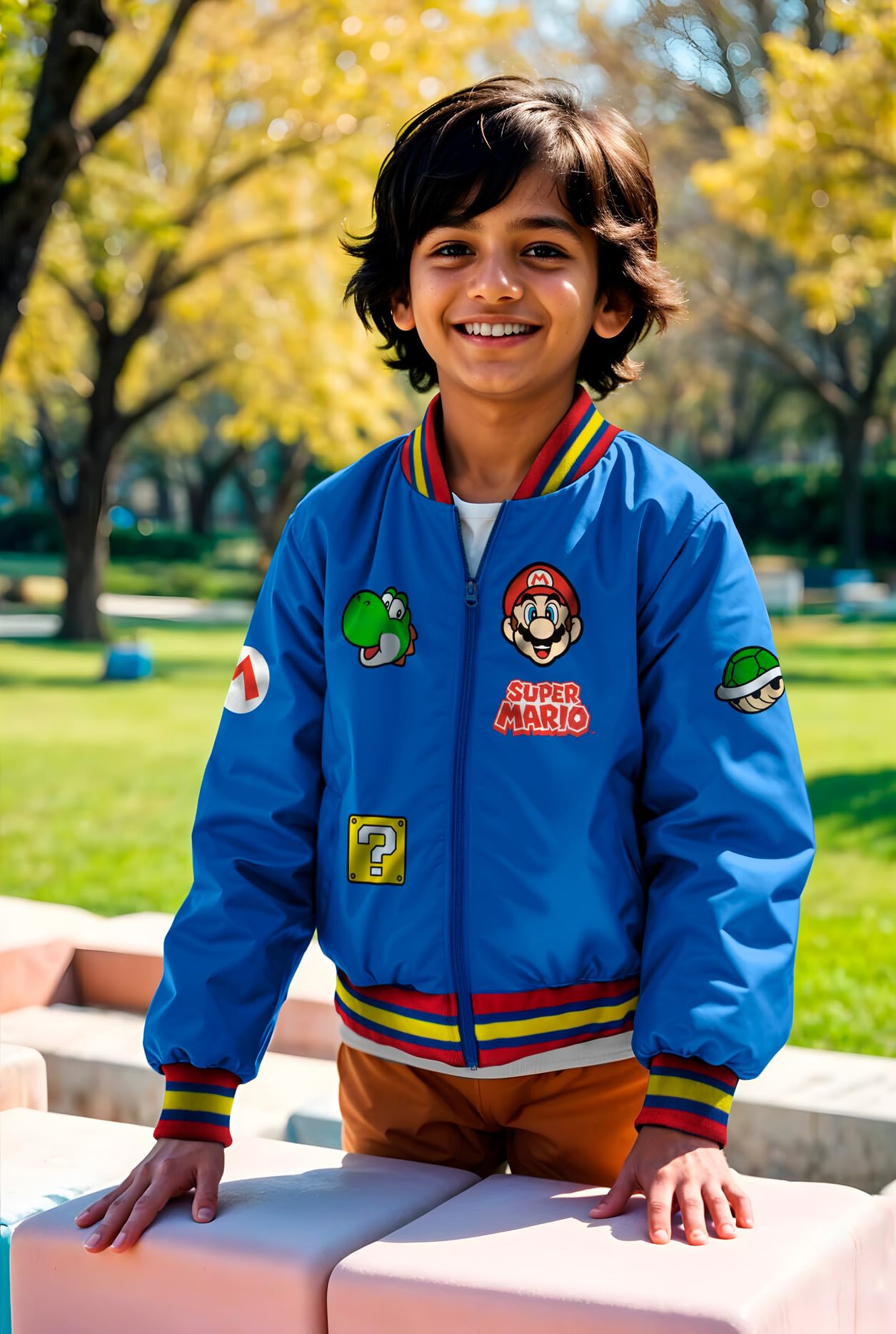 Nintendo Super Mario & Luigi Bomber Jacket - Official Licensed Video Game Cosplay Costume for Halloween, Comic Con, and Gaming Events