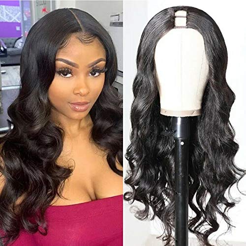Brazilian 100% Human Hair U Part Wig - 180% Density Body Wave Glueless Wig for Black Women - Long Wavy 16