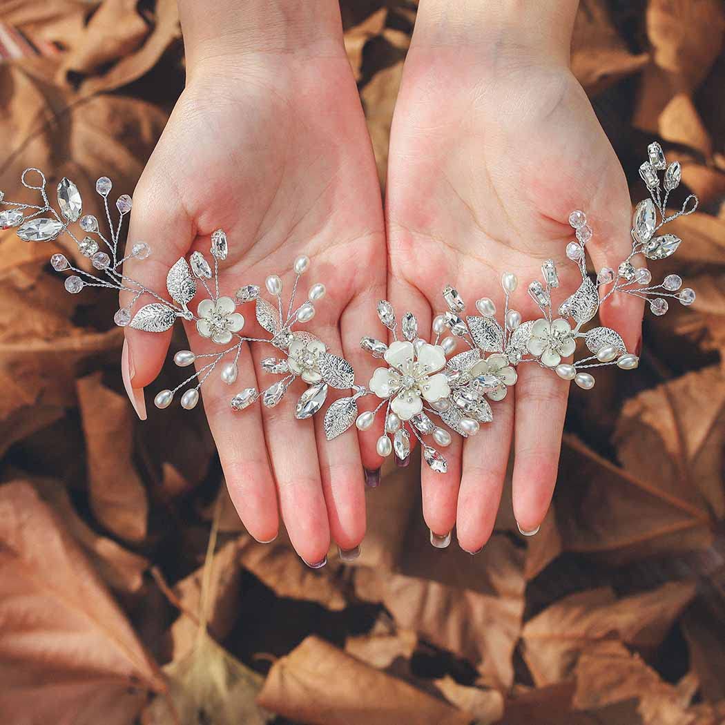 Elegant Crystal Pearl Bridal Hair Accessories for Women - Silver Wedding Headpiece Flower Bride Headband for Girls | Perfect for Weddings, Prom, Parties & Special Occasions