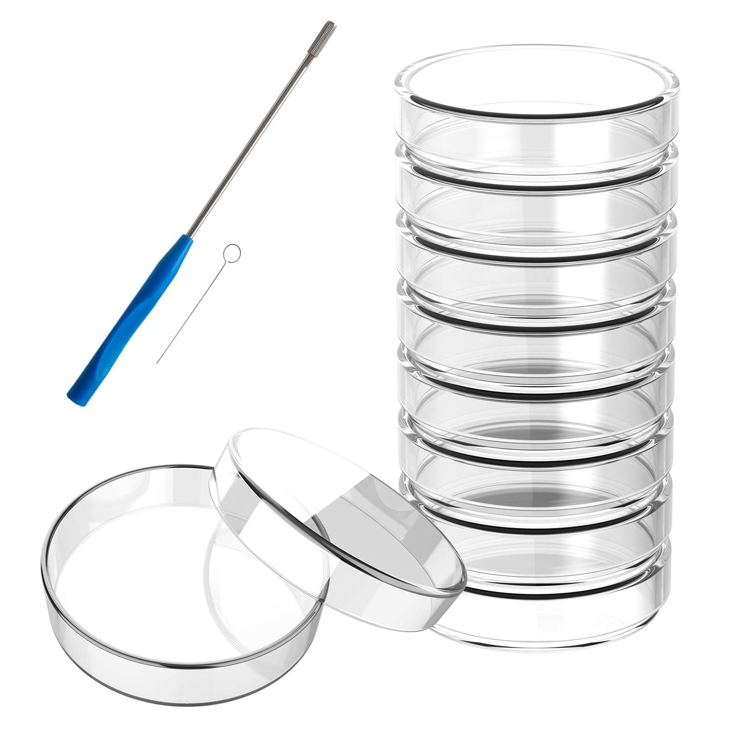 60mm Glass Petri Dishes with Lids - 10 Pack Autoclavable Lab Petri Plates with Inoculation Loop | Reusable Culture Dishes for Agar Plates, Mushroom Cultivation & Science Experiments | Perfect for Microbiology Labs, School Projects & Home Science Kits