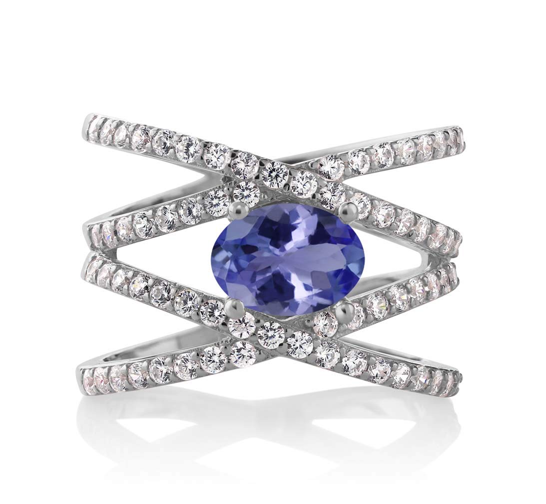 Gem Stone King 8X6MM Oval Gemstone Birthstone Criss Cross Engagement Ring for Women - 925 Sterling Silver Fine Jewelry | Anniversary, Wedding, Valentine's Day Gift for Wife, Mom, Girlfriend | Size 5-9 | Perfect for Proposals, Date Nights & Special Occasions
