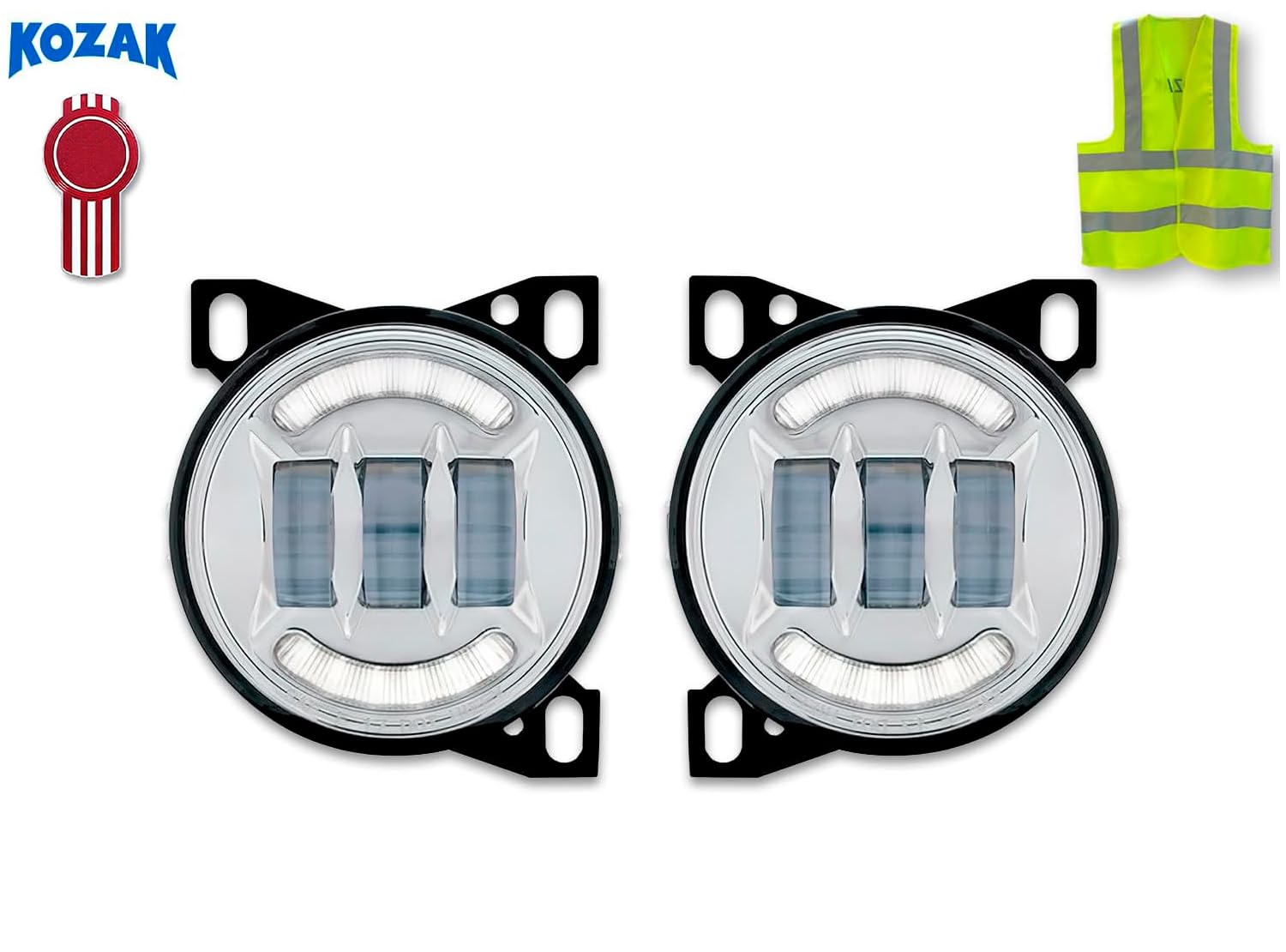 KOZAK Full LED Fog Lights with High Power LED Arches - Compatible with Kenworth T660 (Driver & Passenger Side) - Durable Truck Lighting for Night Driving & Foggy Conditions