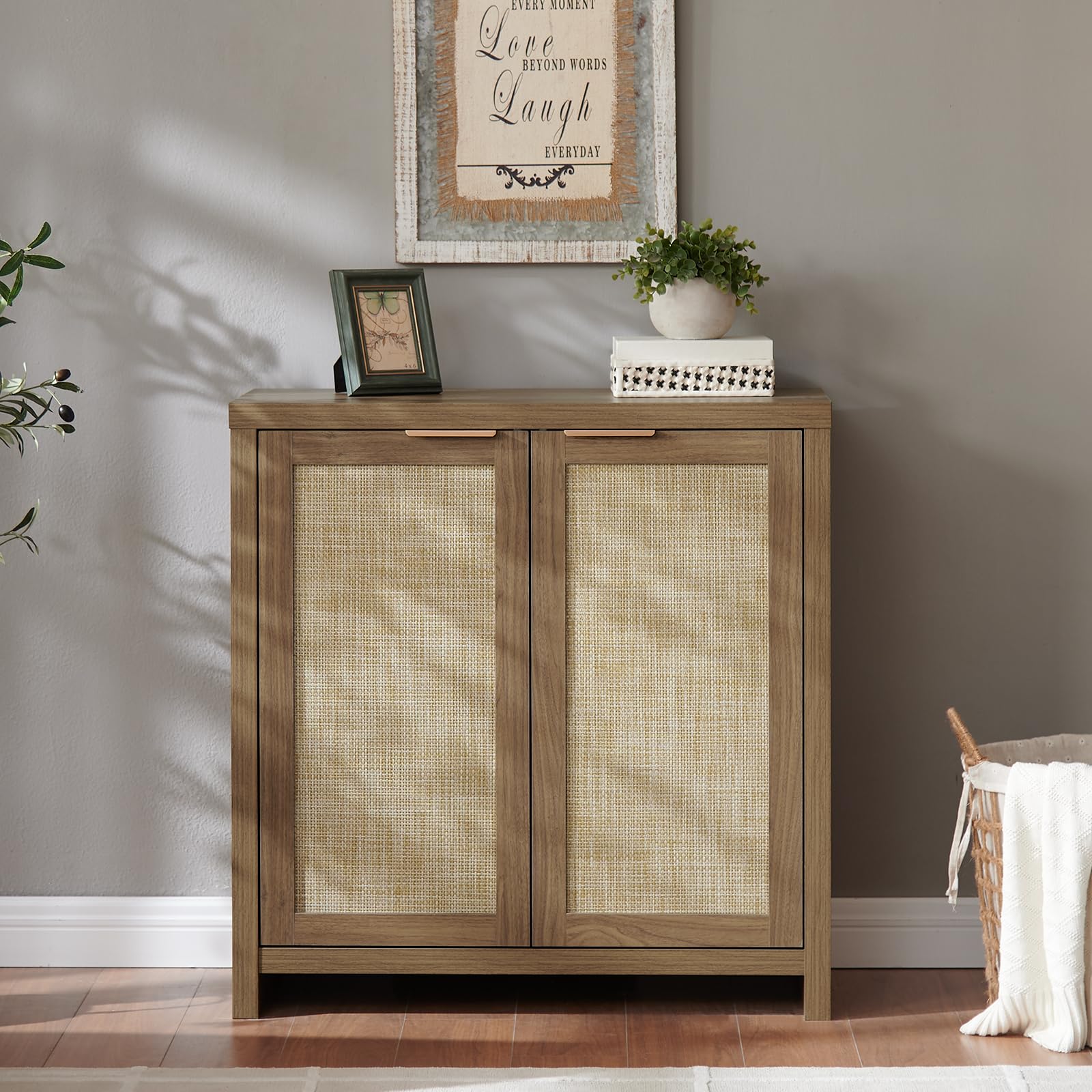 Hampstead Storage Sideboard Cabinet with Rattan Doors & Adjustable Shelves - Modern Buffet Kitchen Cabinet, Cupboard Console for Living Room, Dining Room & Entryway Storage Solution