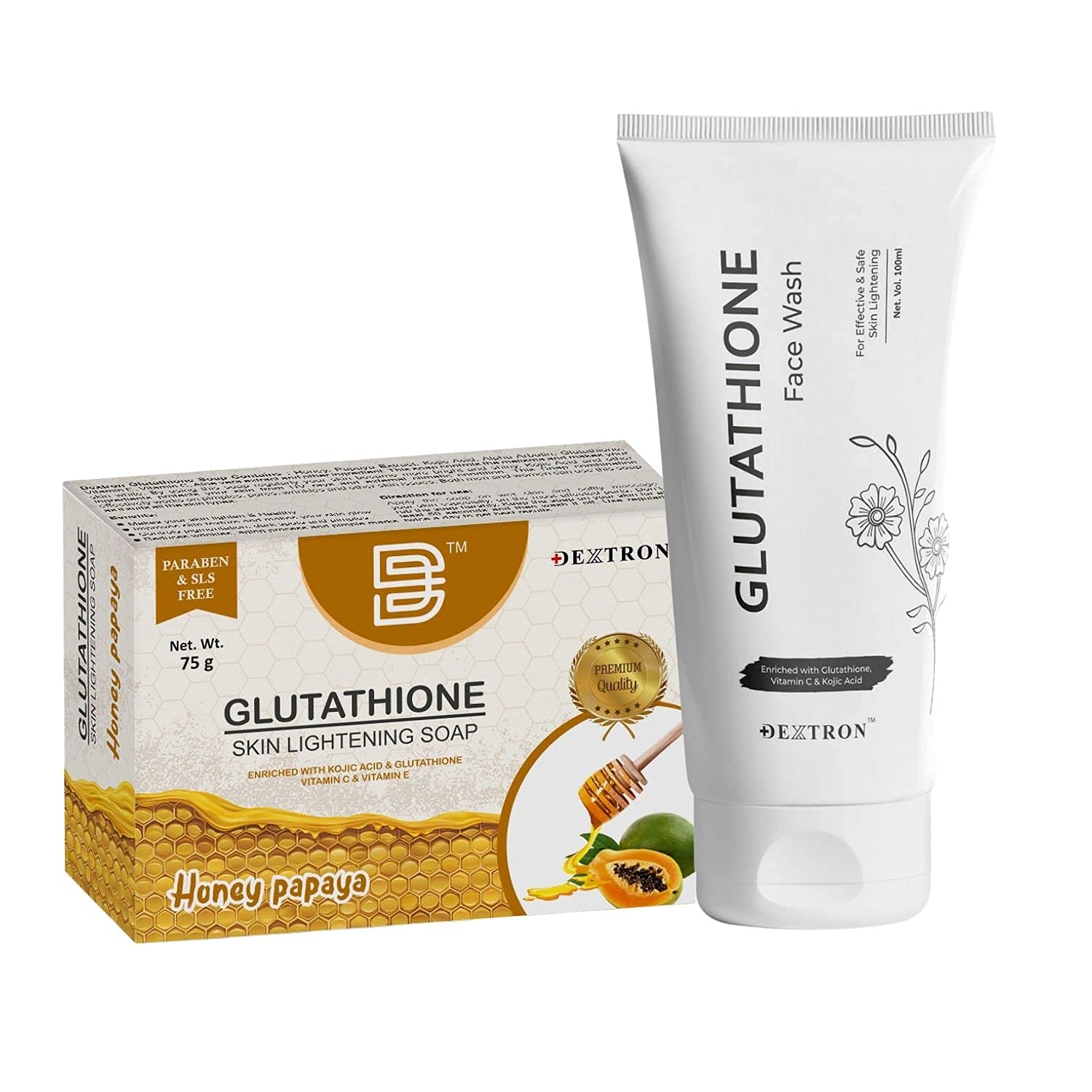**Dextron Glutathione Skin Lightening Soap & Face Wash with Vitamin C for All Skin Types - Brightening & Hydrating for Women & Men (Honey Papaya) - Perfect for Daily Skincare & Acne Treatment**