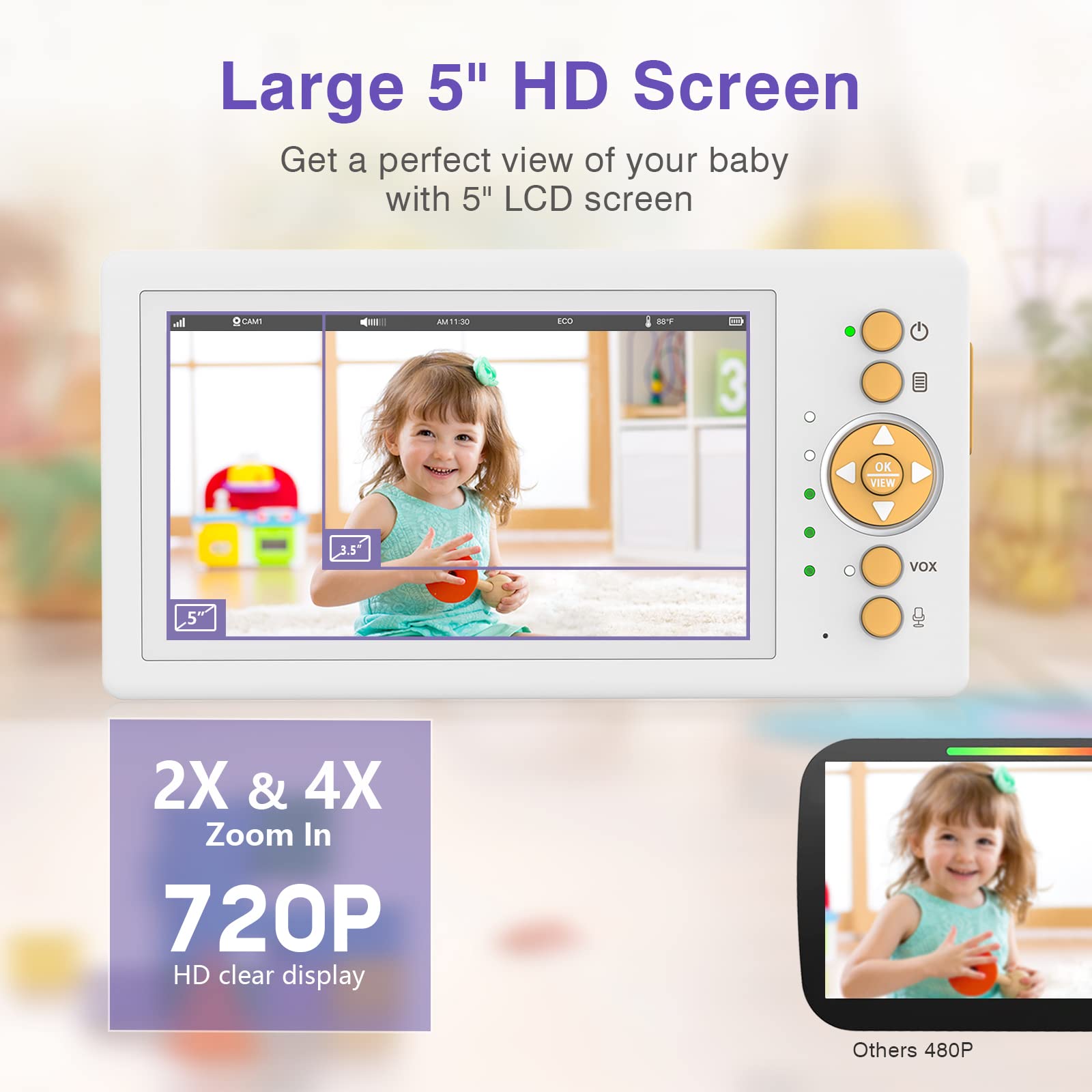 Add On Camera Unit for Model B155 Baby Monitor - Expandable Up to 4 Cameras, Yellow | Wireless Security Camera for Nursery, Kids Room & Home Monitoring