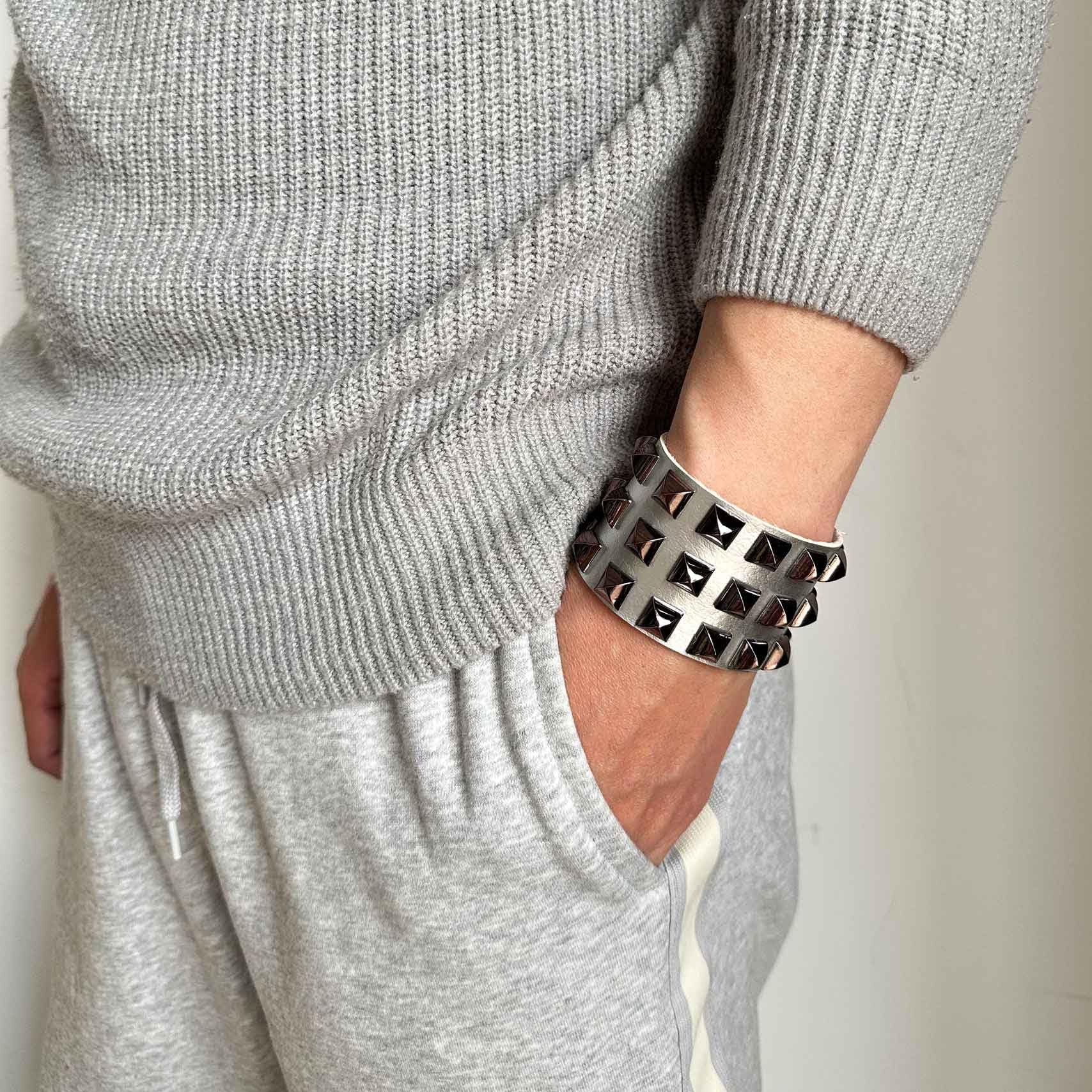 Punk Rock Pyramid Rivet Studded Wristband - Wide PU Leather Arm Cuff Bracelet for Women - Gothic Fashion Accessory for Concerts, Festivals & Punk Style Outfits