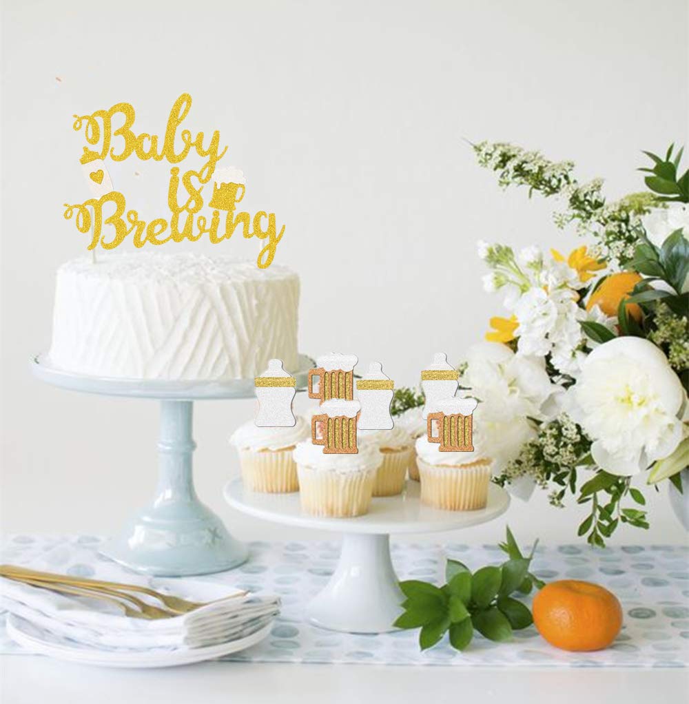 JeVenis 25 PCS Baby Is Brewing Cake Toppers - Baby Shower Cupcake Decorations & Beer Themed Party Supplies - Gender Reveal Party Decor - Perfect for Baby Showers, Gender Reveals & Themed Celebrations