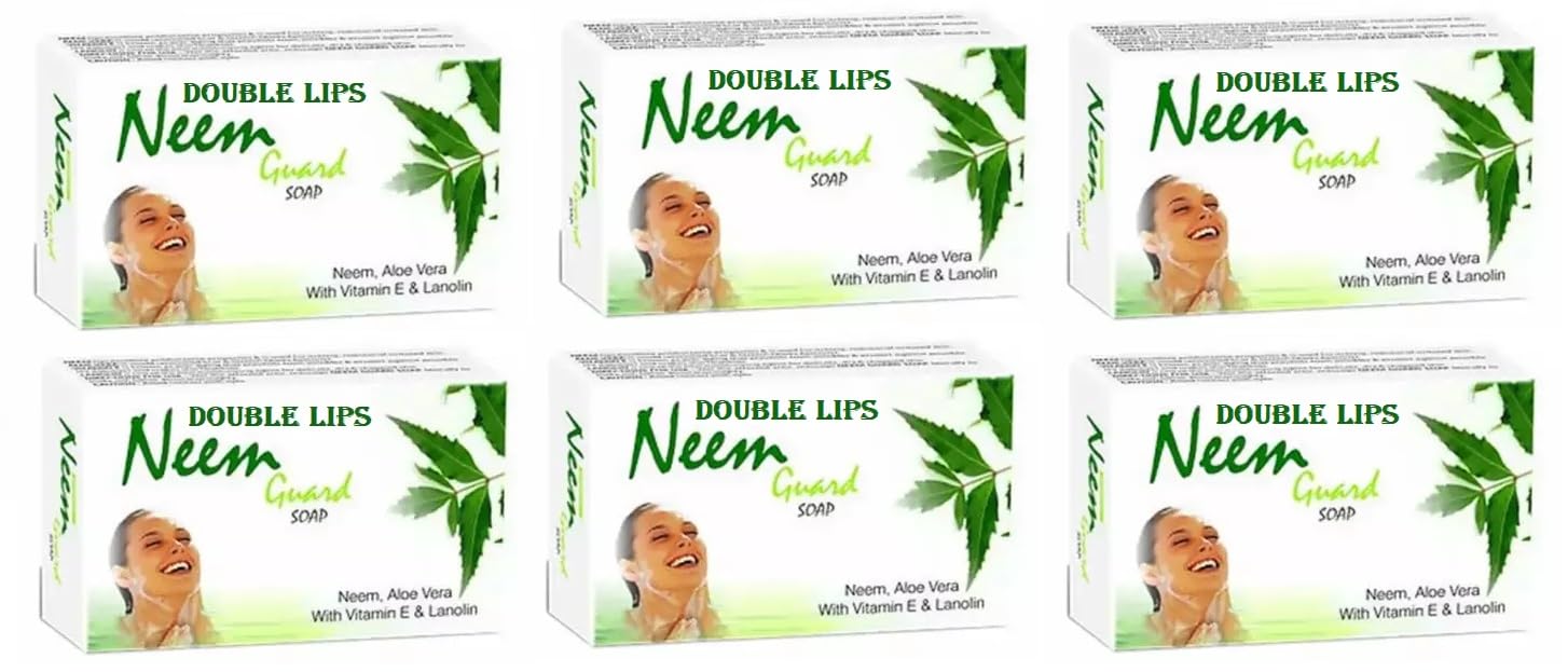 Neem Guard Soap 75g (Pack of 6) - Natural Neem, Aloe Vera & Vitamin E Soap with Lanolin for Healthy Skin - Perfect for Acne Treatment, Eczema Relief & Daily Cleansing