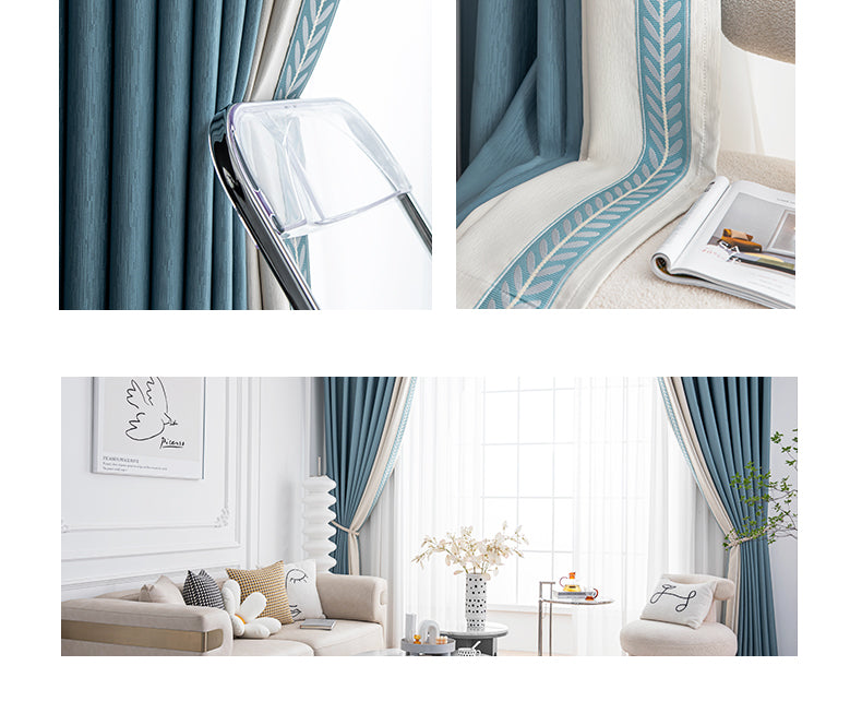 Piper Color Blocking Blackout Curtains - Embroidered Room Darkening Window Drapes for Bedroom & Living Room