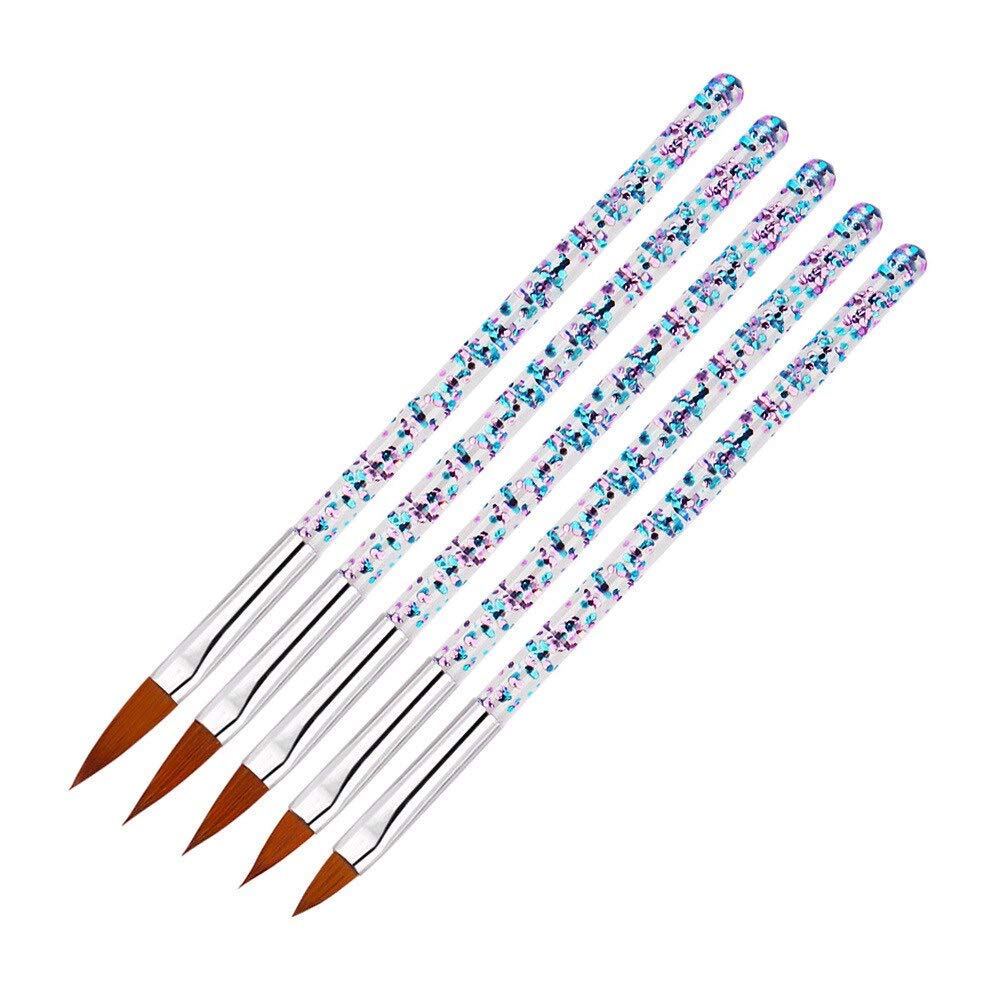 5Pcs Professional Nail Art Brush Set with Crystal Handle - Glitter Drawing, Painting & Carving Tools for Nail Design (Flower Pens Included) - Perfect for Salon, Home Manicure & DIY Nail Art