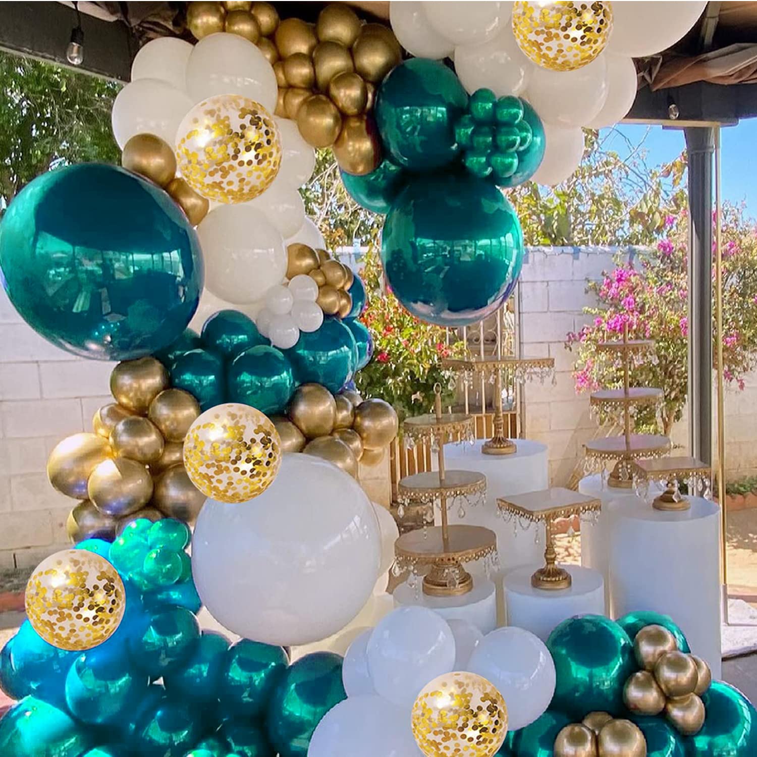 131pcs Teal & Gold Balloon Garland Kit - Elegant Birthday Party Decorations for Women, Bridal Showers & Weddings | Perfect for Indoor/Outdoor Celebrations & Photo Backdrops