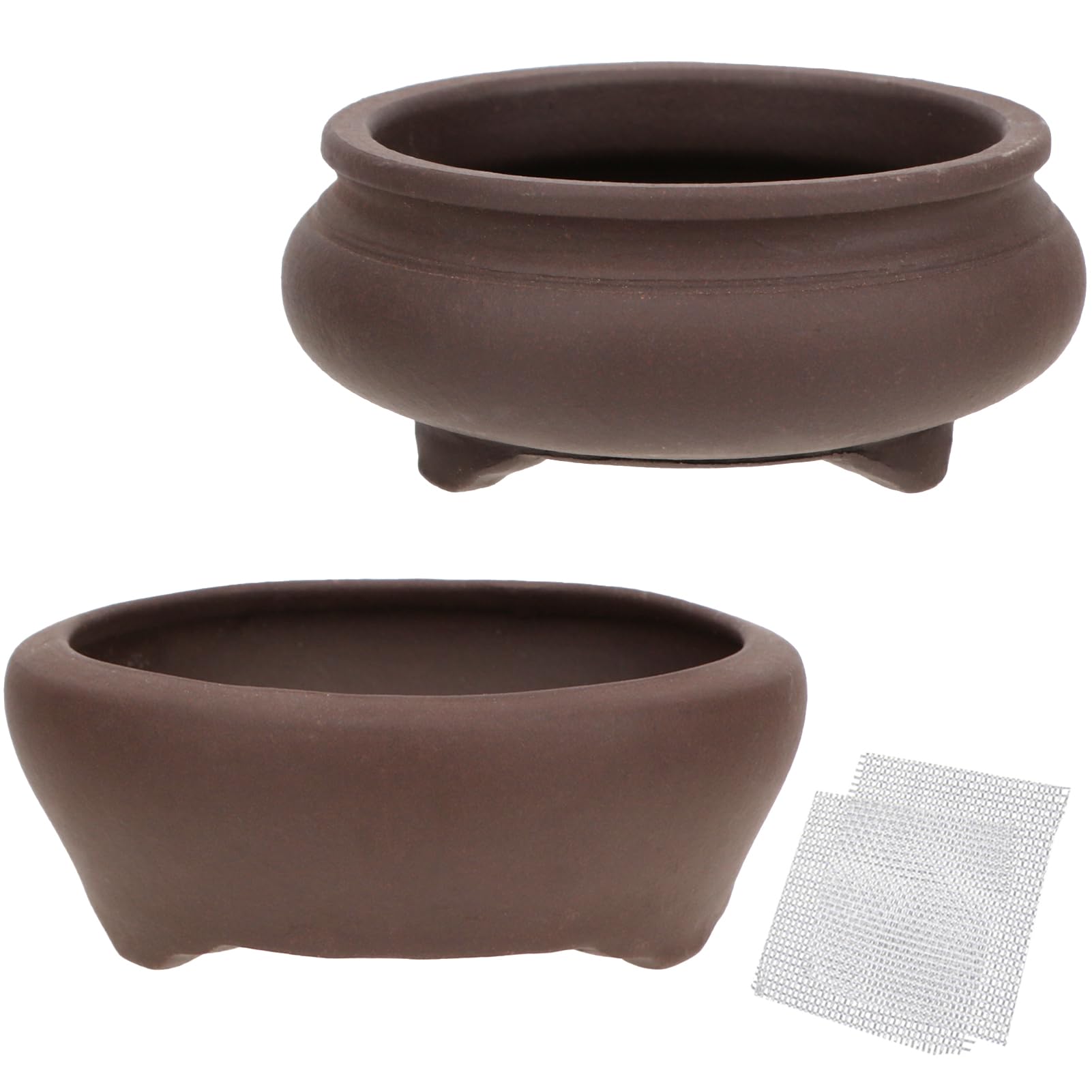 2-Piece Unglazed Round Ceramic Bonsai Planter Set - 3.7