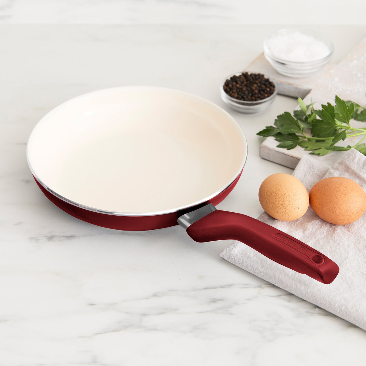 Rio Ceramic Nonstick 8-Inch Frying Pan with Spatula - Red | Healthy Cooking Skillet for Eggs, Pancakes & Stir Fry | Perfect for Home Kitchen & Camping