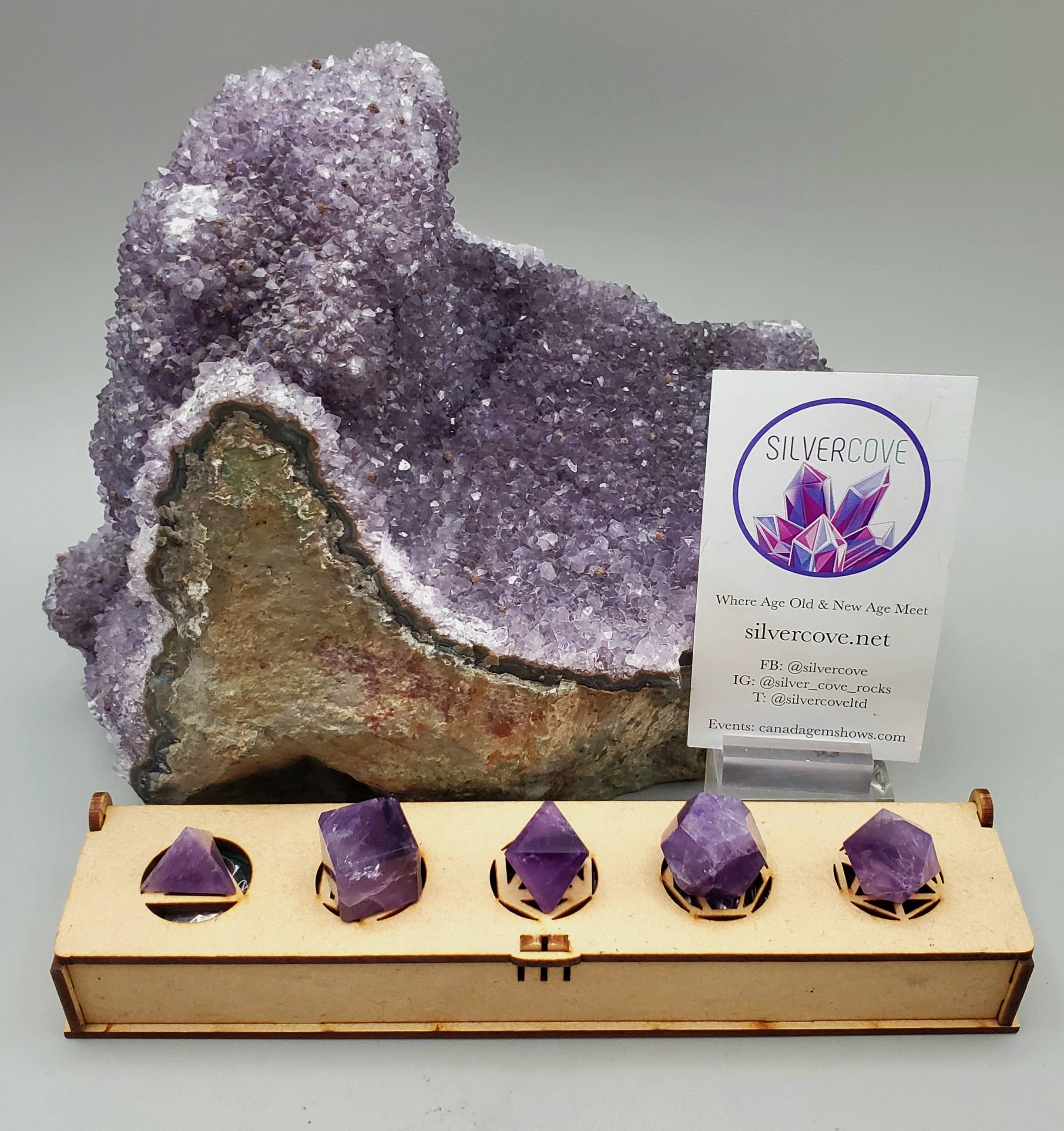 Sacred Geometry Amethyst Crystal Set with Travel Case - Perfect for Meditation, Healing, and Spiritual Energy Work