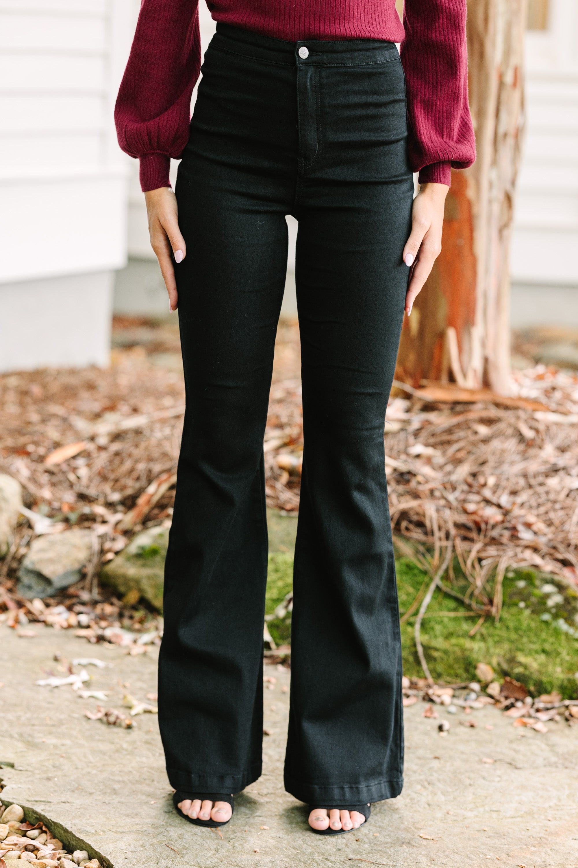 Break It Down Black Flare Jeans for Women - High Waisted Stretchy Denim Pants - Perfect for Casual Outfits, Parties & Vintage Style