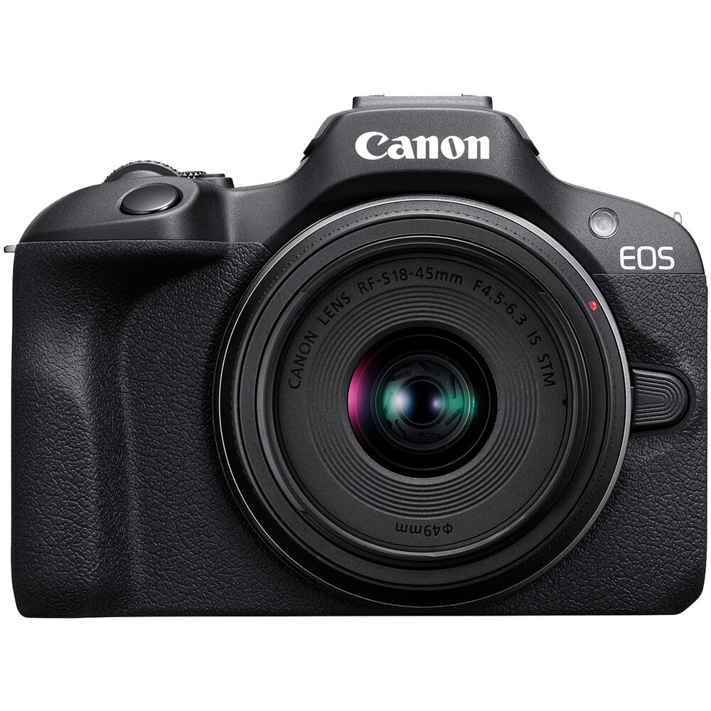 Canon EOS R100 Mirrorless Digital Camera with RF-S 18-45mm Lens Kit | Includes Camera Bag, 64GB SD Card, Extra Battery, Charger, Tripod & Cleaning Kit | Perfect for Travel Photography, Vlogging & Content Creation