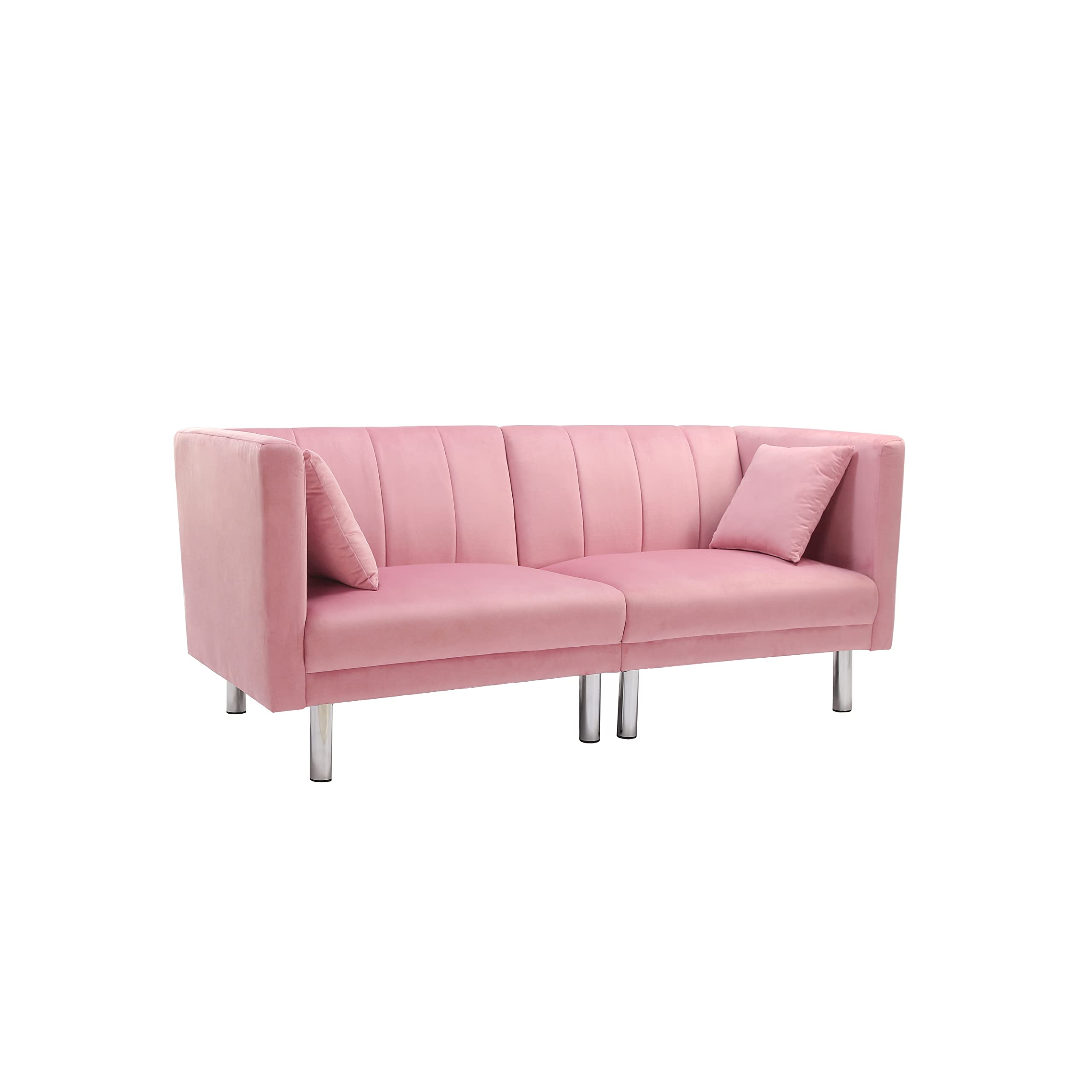 Modern Velvet Fabric Sofa Bed Futon with 2 Pillows - 3 Adjustable Angles Convertible Loveseat Sleeper Sofa for Small Spaces | Compact Living, Bedroom, Apartment, Office & Dorm Use (Pink) - Perfect for Guest Sleeping, Lounge Relaxing & Space-Saving Solutions