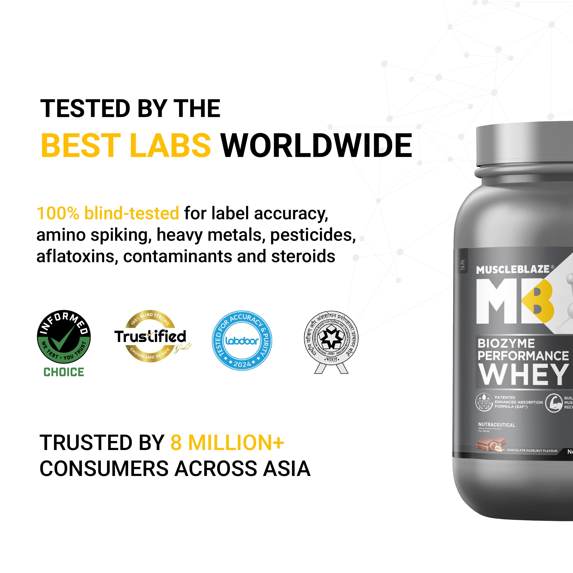 MuscleBlaze Biozyme Performance Whey Protein Powder - Chocolate Hazelnut Flavor, 1kg (2.2lbs) | Fast Absorption, Clinically Proven 50% Higher Protein Uptake | Ideal for Post-Workout Recovery & Muscle Growth