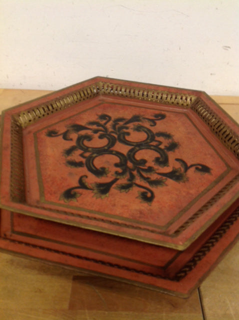 John Richard Painted Metal Trays Set of 2 - Elegant Serving Trays for Dining, Home Decor, and Party Entertaining