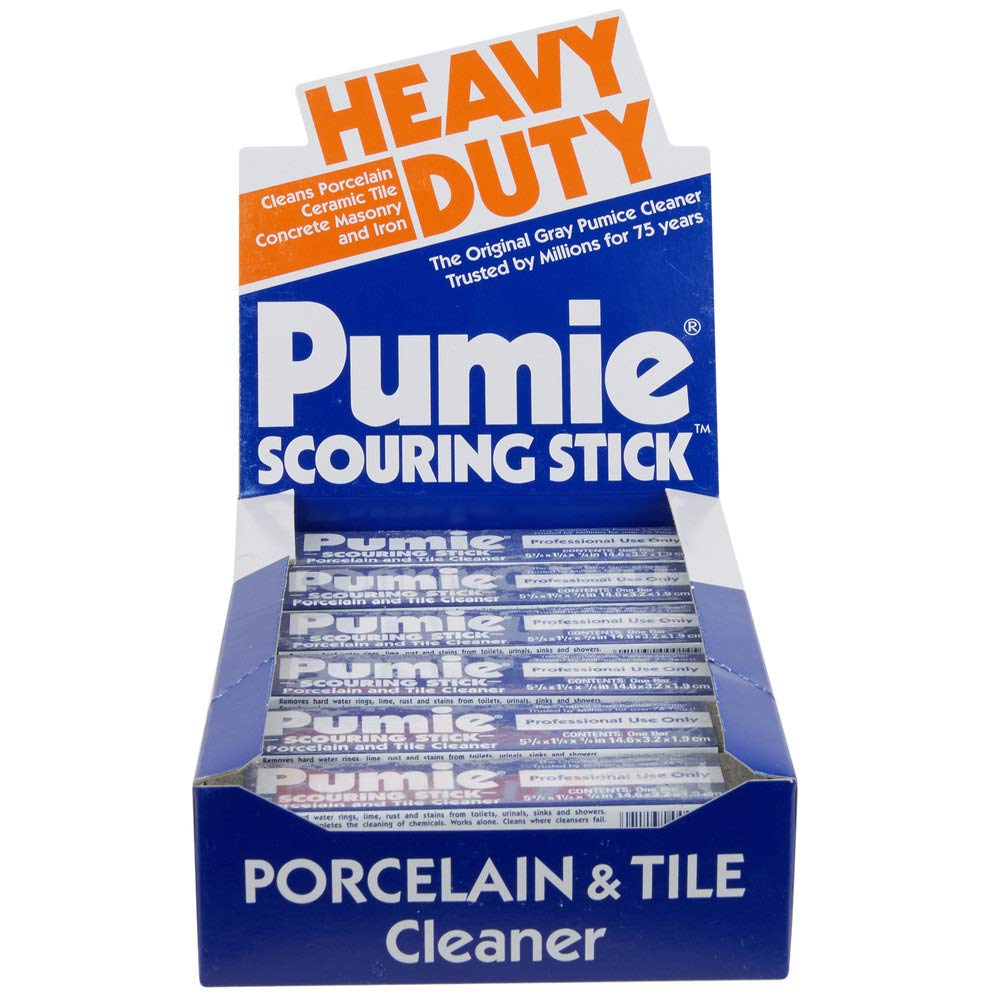 PUMIE Heavy Duty Pumice Scouring Stick - Pack of 12 | Extra Strong Pumice Stone for Toilet Cleaning, Rust Removal, Grill & Oven Cleaning | Eliminates Hard Water Rings, Stains in Bathrooms, Pools & Tubs | Perfect for Deep Cleaning Tough Surfaces