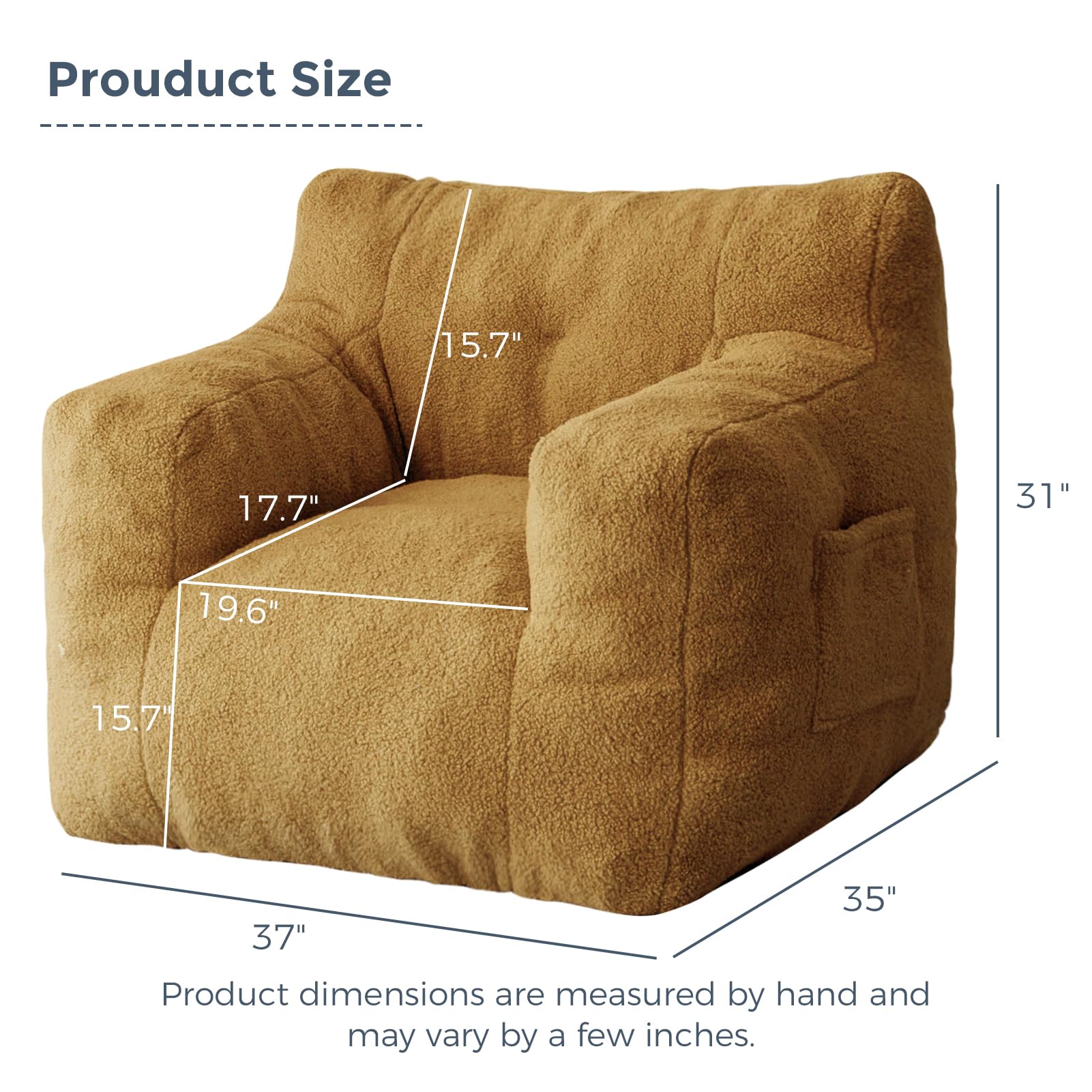 MAXYOYO Sherpa Bean Bag Chair - Soft Boucle Tufted Bean Bag Couch for Living Room, Bedroom & Game Room - Comfortable Lazy Sofa for Adults & Kids - Cozy Yellow Lounge Chair for Relaxing, Reading & Gaming