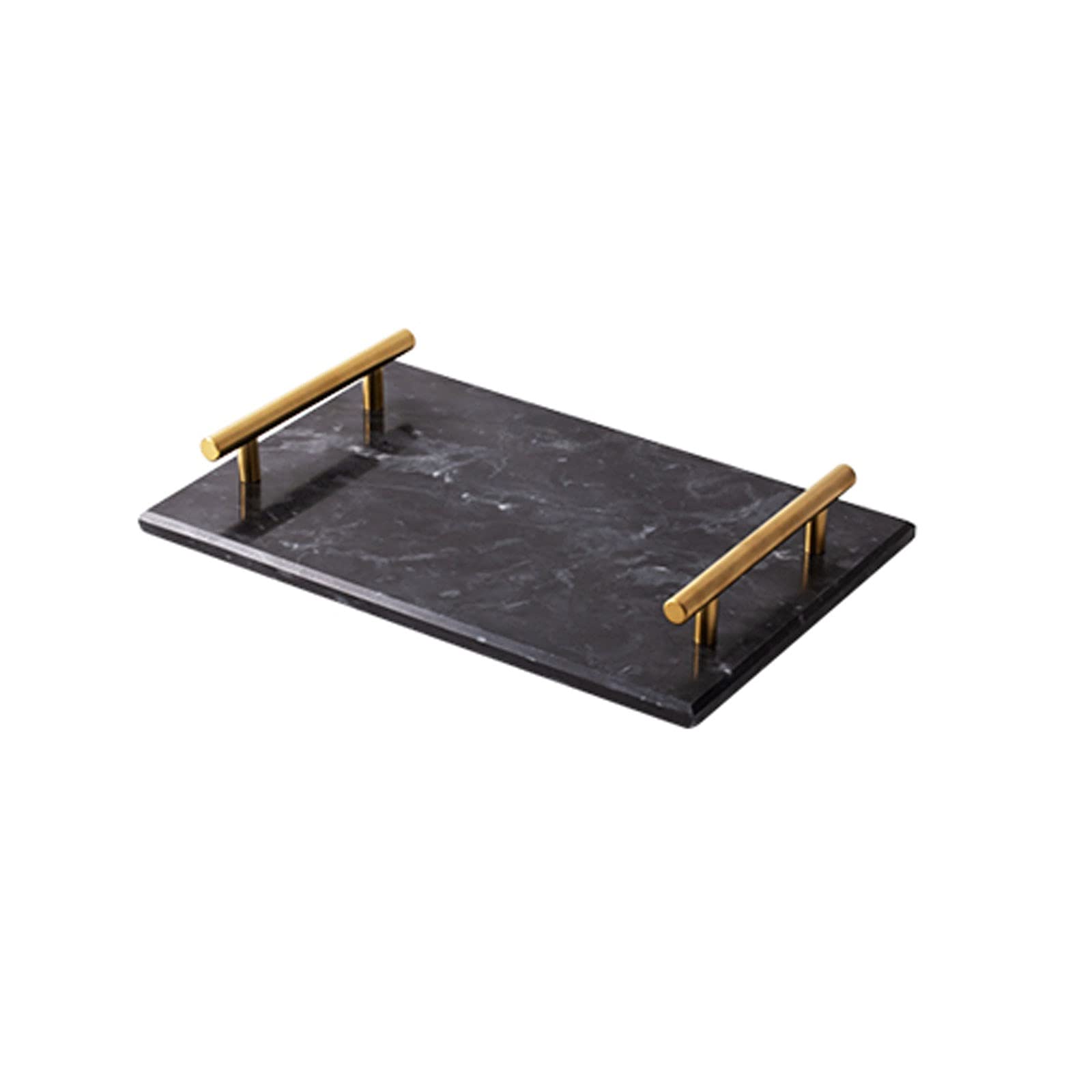 Elegant Marble Jewelry Tray with Gold Metal Handle - Decorative Vanity Tray for Bathroom, Dresser & Bedroom Organization - Perfect for Perfume Display, Jewelry Storage & Home Decor (Black)
