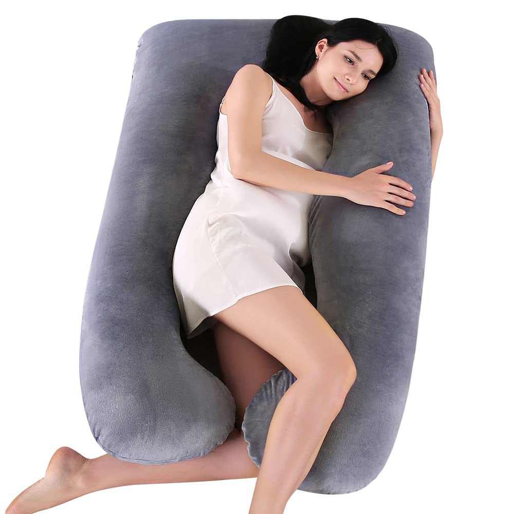 **57 Inch U-Shaped Pregnancy Pillow for Sleeping – Full Body Maternity Support for Back, Hips, Legs & Belly – Removable & Washable Velvet Cover – Ideal for Pregnant Women, Comfort & Pain Relief During Pregnancy**    *(Perfect for Side Sleepers, Postpartum Recovery & Relaxation at Home or Travel)*