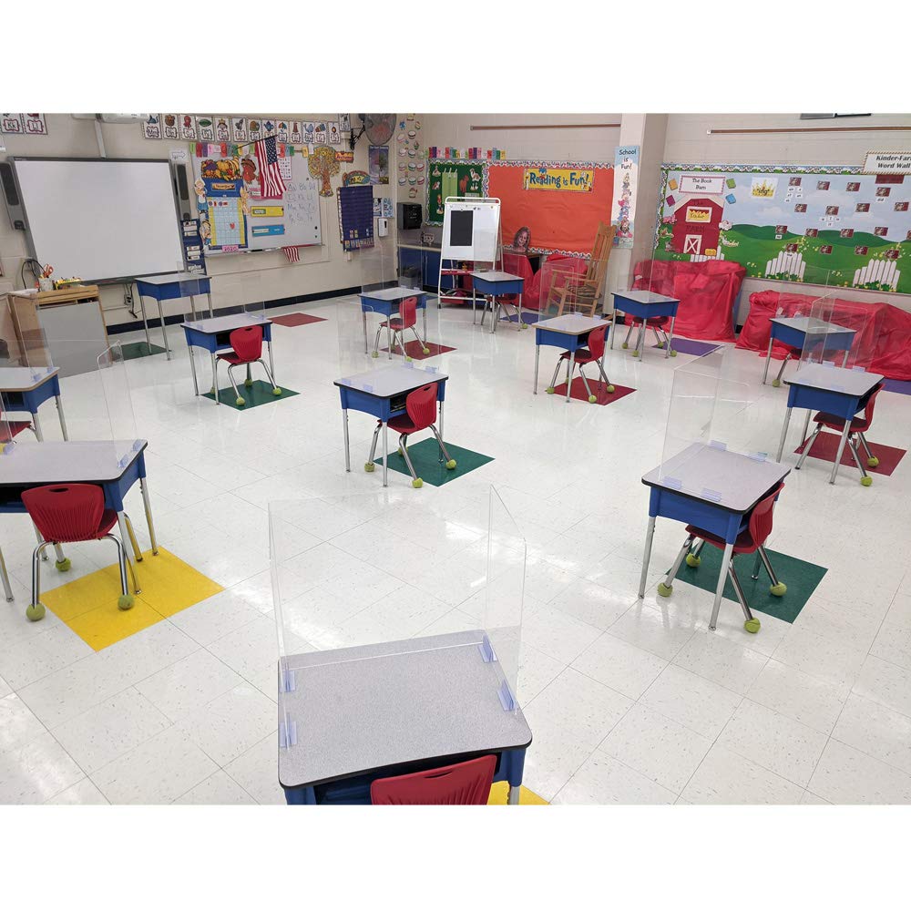 EAI Education Clear Plexiglass Student Desk Shields - 20 Inch Height, Set of 4 - Perfect for Classroom, Office, and Library Social Distancing Protection