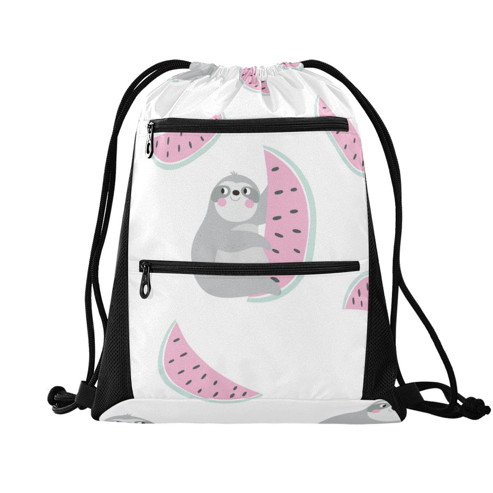 Lightweight Drawstring Backpack for Women & Men - Breathable Mesh Sackpack with Zipper Pocket - Perfect for Gym, Yoga, Sports, Pool & Shopping - One Size Fits All (Pattern 200) - Ideal for Workouts, Travel & Daily Use